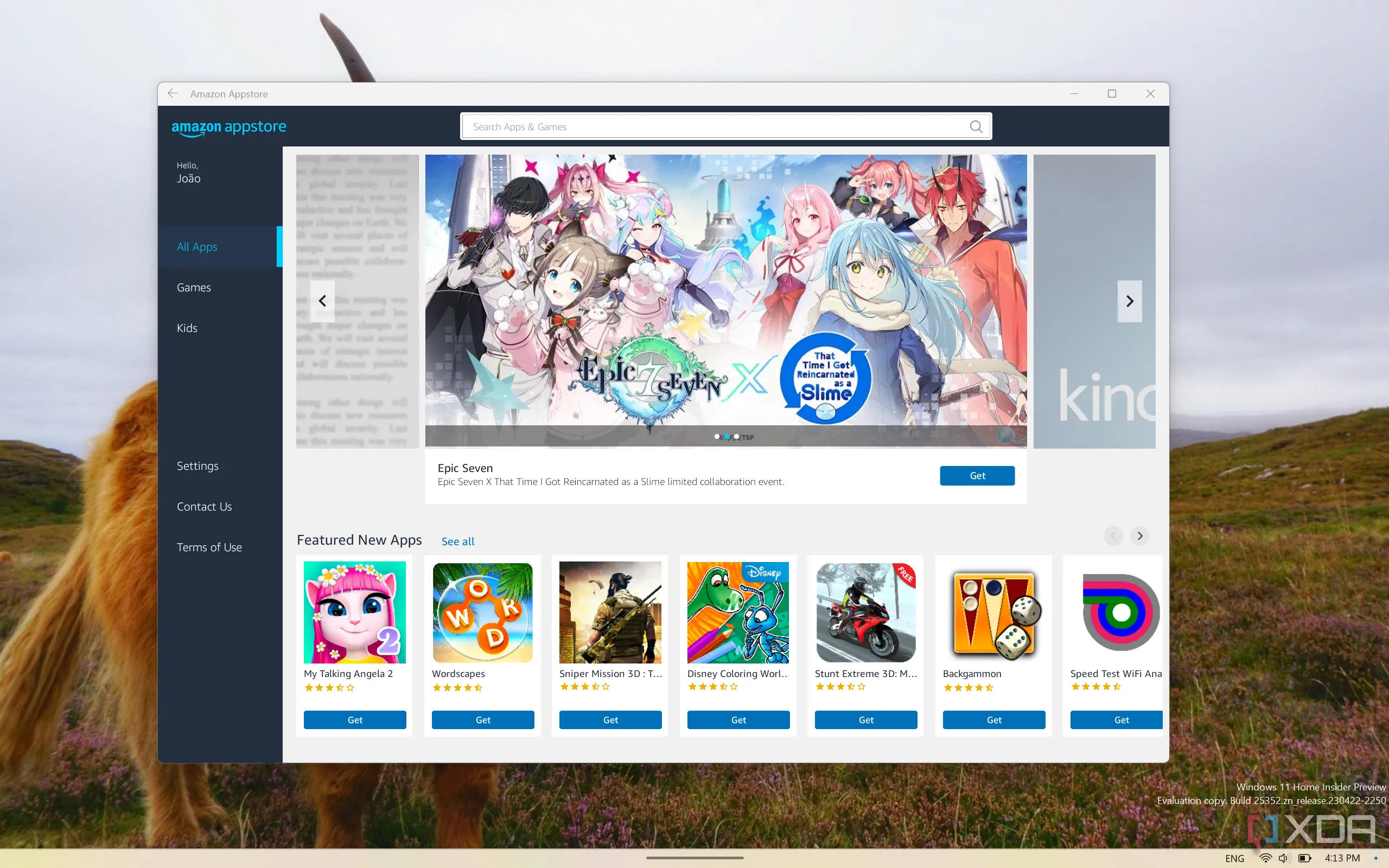 Màn hình ứng dụng Amazon Appstore trên Windows 11, minh họa giao diện kho ứng dụng mà Microsoft đã tích hợp cho WSA.