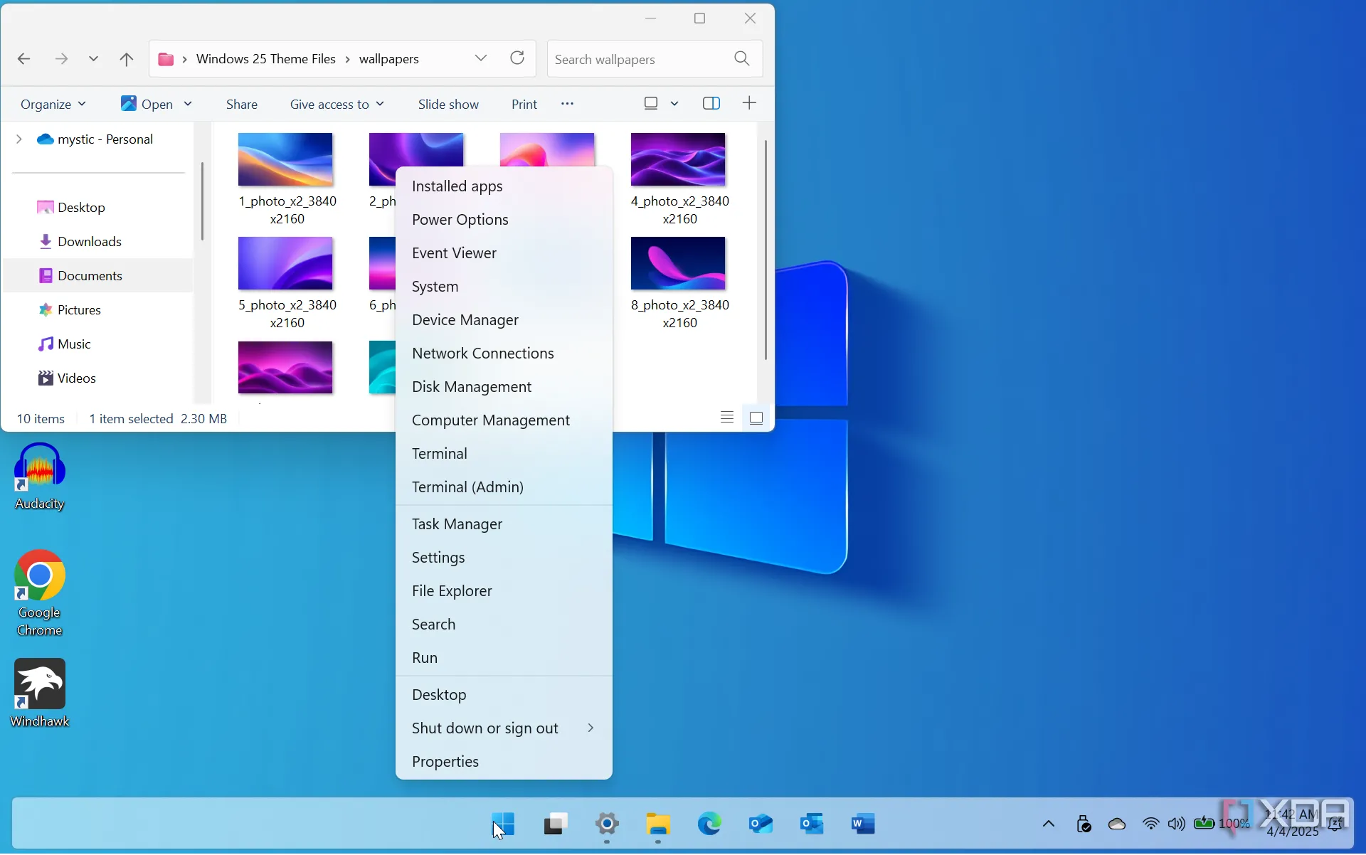 Menu người dùng nâng cao (Win+X) trong môi trường Windows 25 mod với giao diện tối giản