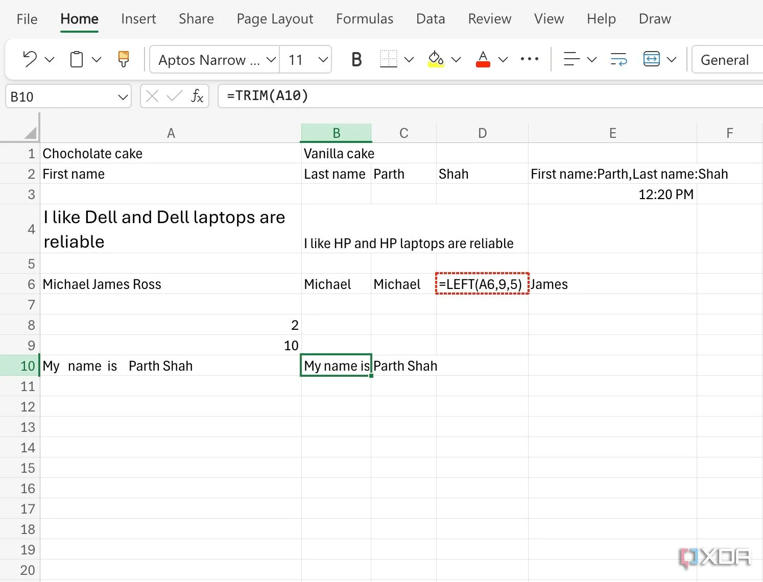 Minh họa cách sử dụng hàm TRIM trong Excel để loại bỏ khoảng trắng thừa từ văn bản