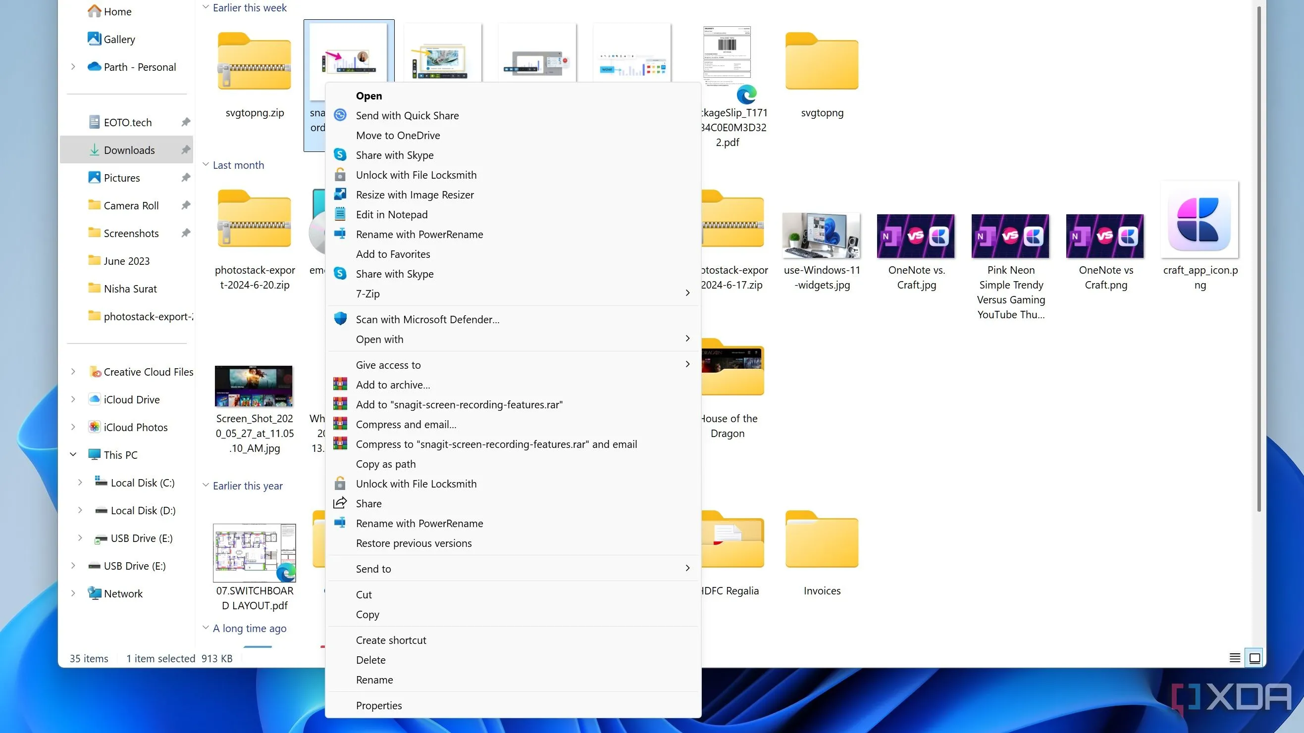 Minh họa menu chuột phải cổ điển đã được khôi phục trên Windows 11 sau khi tùy chỉnh Registry