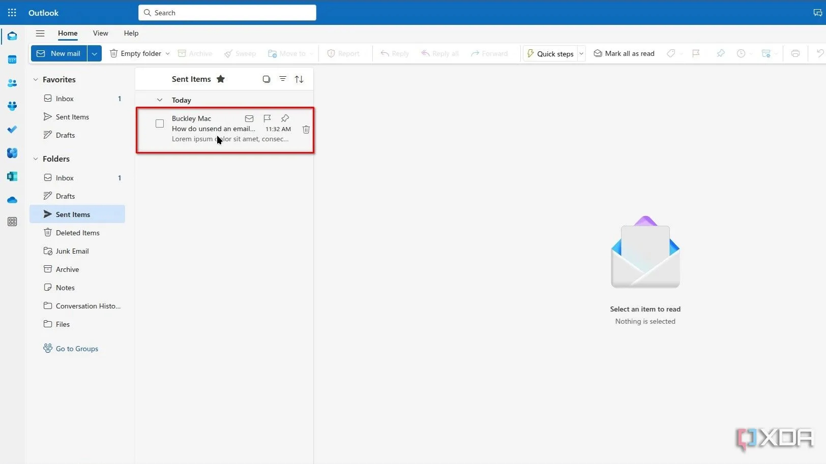 Mở email đã gửi bằng cách nhấp đúp chuột để thu hồi trong Outlook.