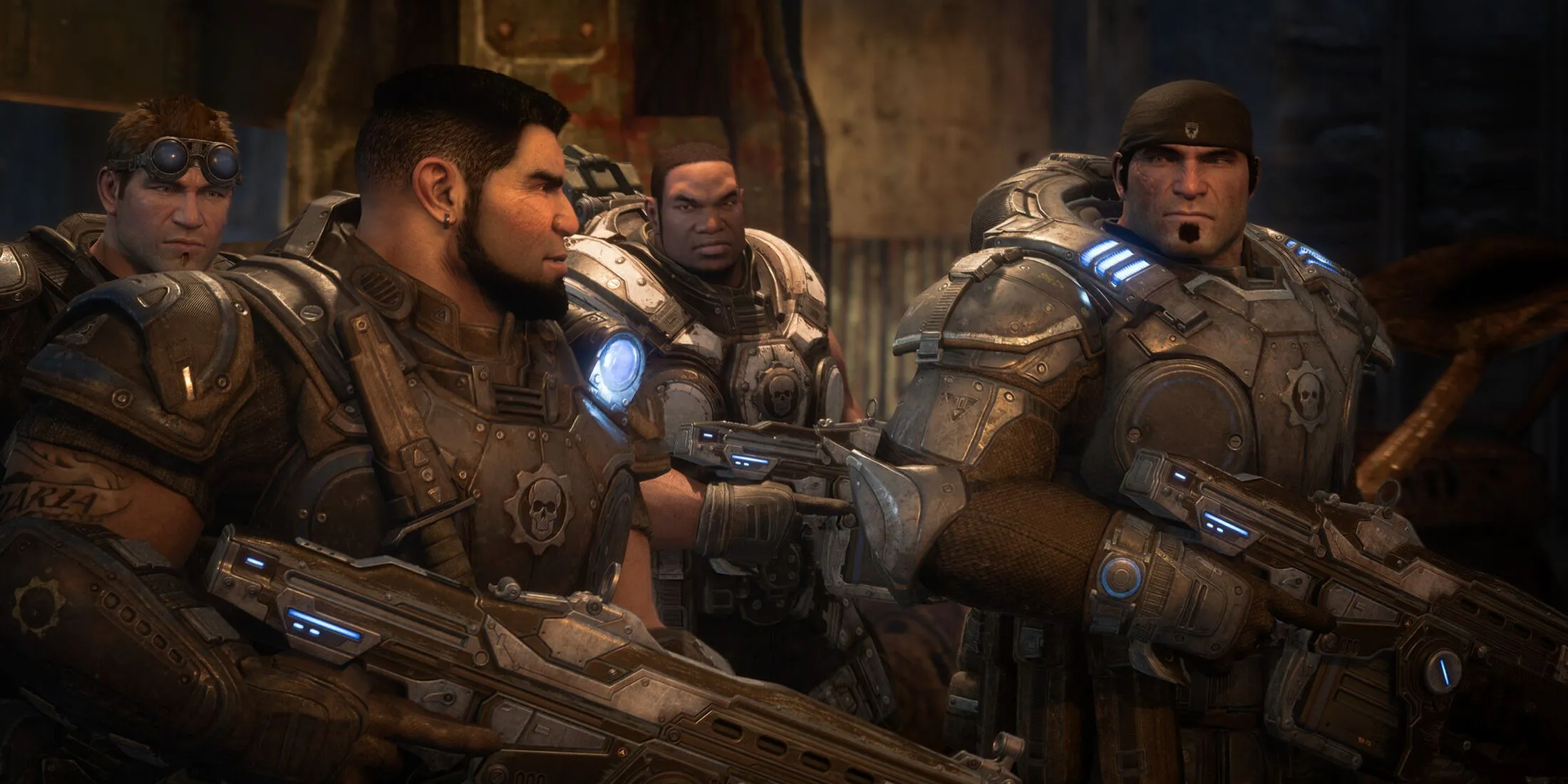 Nhóm nhân vật chính Gears of War Reloaded trong tư thế sẵn sàng chiến đấu
