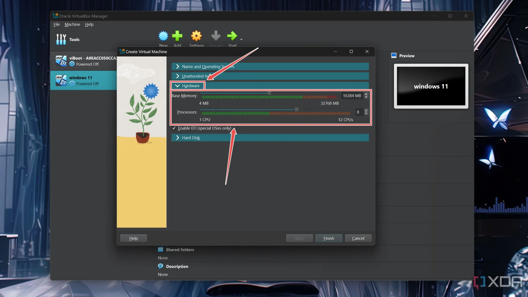Phân bổ bộ nhớ RAM và số lượng nhân xử lý CPU cho máy ảo Windows 11 trong VirtualBox