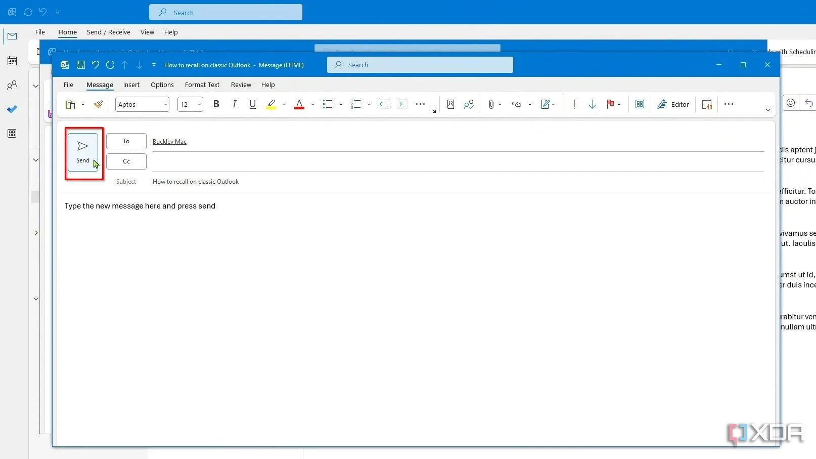 Soạn thảo nội dung email mới và nhấn gửi để thay thế email đã thu hồi trong Outlook.