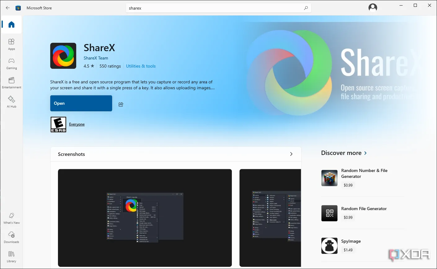 Thông báo lỗi hoặc hạn chế hiển thị ShareX chỉ khả dụng trên Windows