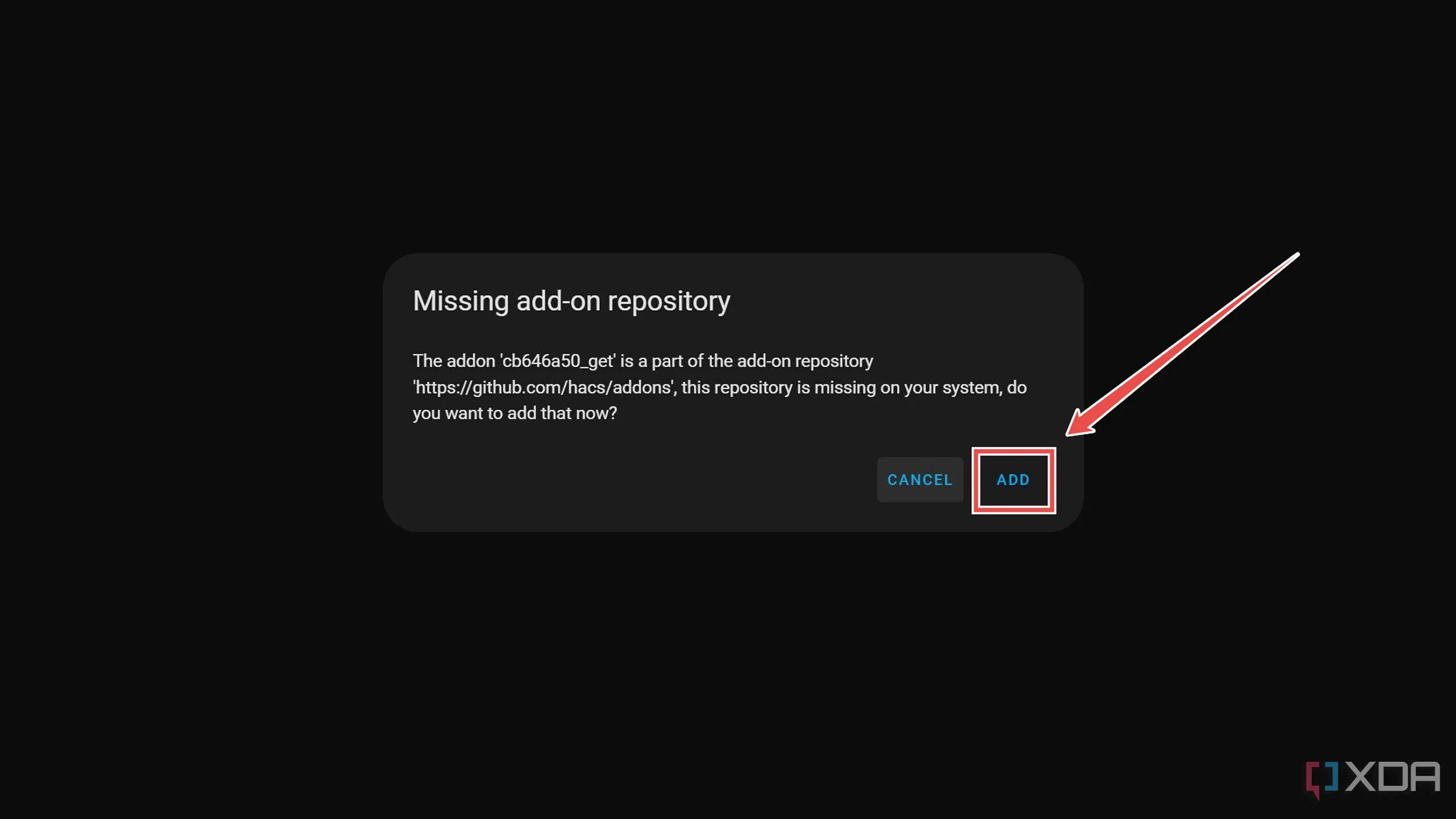 Thông báo &quot;Missing add-on repository&quot; khi thêm kho lưu trữ HACS vào Home Assistant