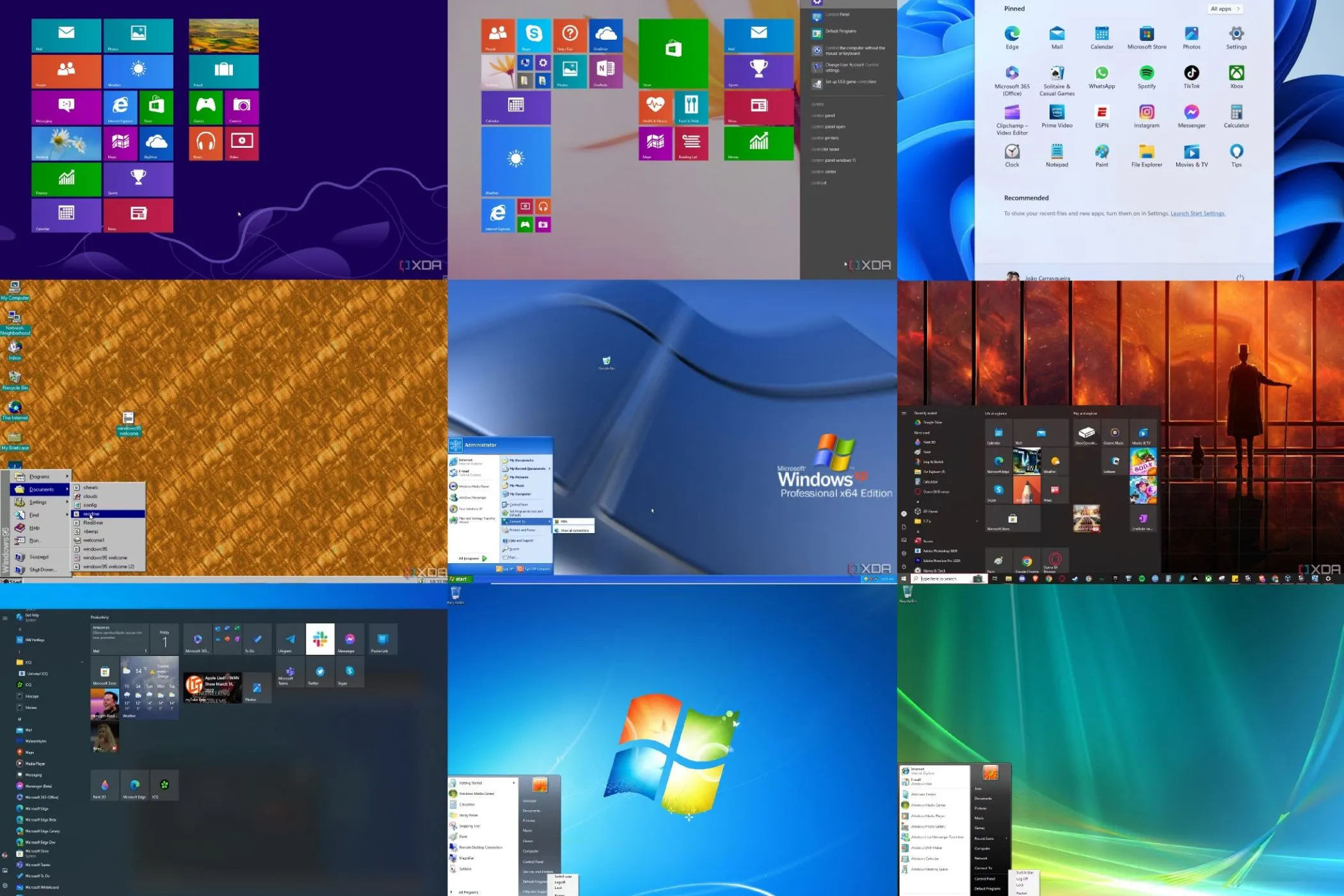 Tổng hợp ảnh chụp màn hình các giao diện Start Menu của nhiều phiên bản hệ điều hành Windows qua các thời kỳ