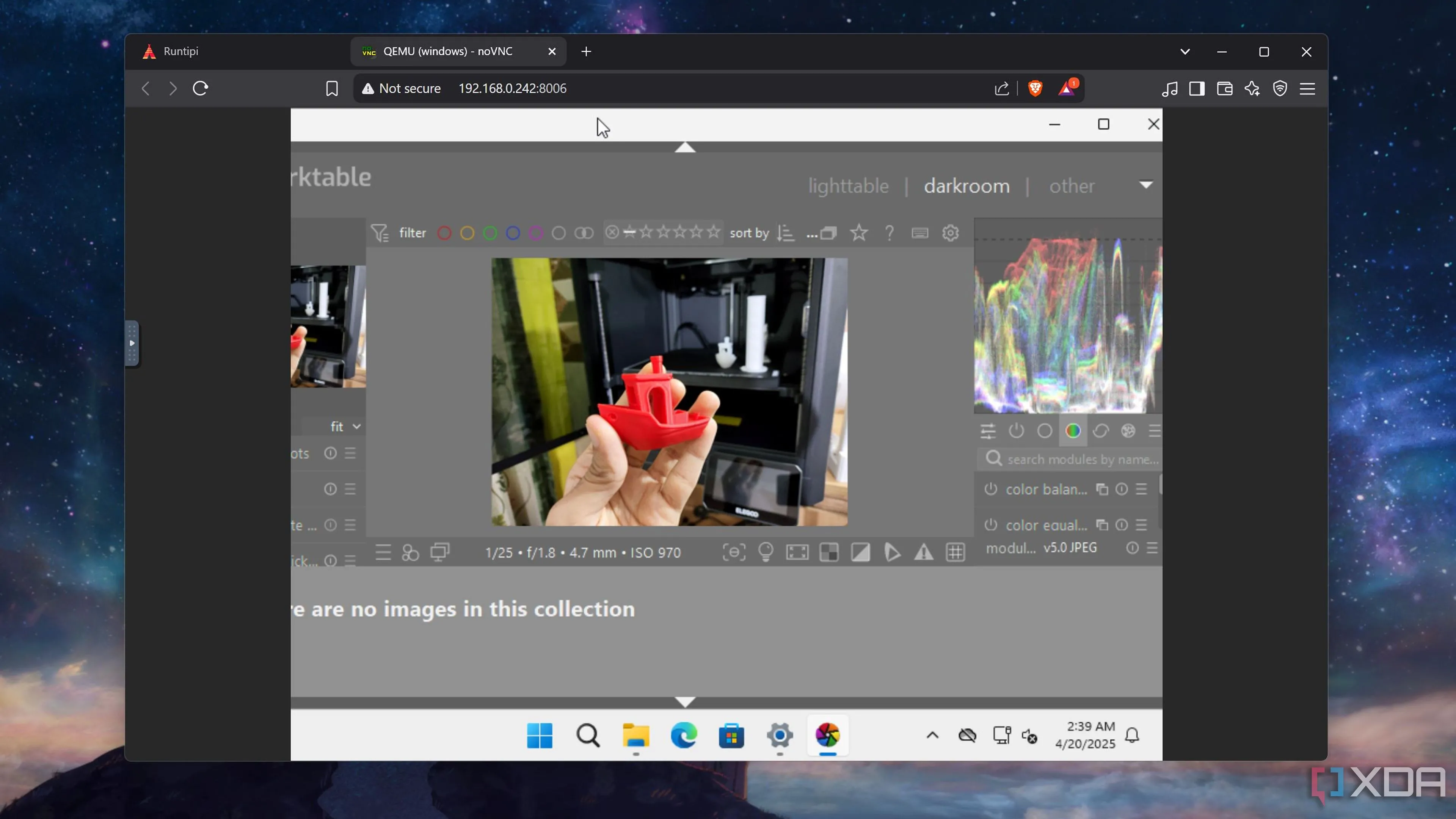 Trải nghiệm chỉnh sửa ảnh với Darktable trên Windows 11 chạy container Raspberry Pi