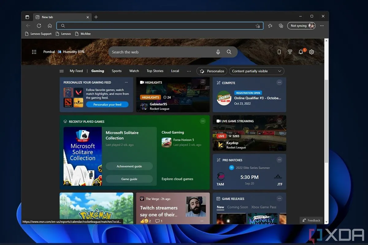 Trang chủ trình duyệt Microsoft Edge thường hiển thị nội dung đề xuất và quảng cáo.