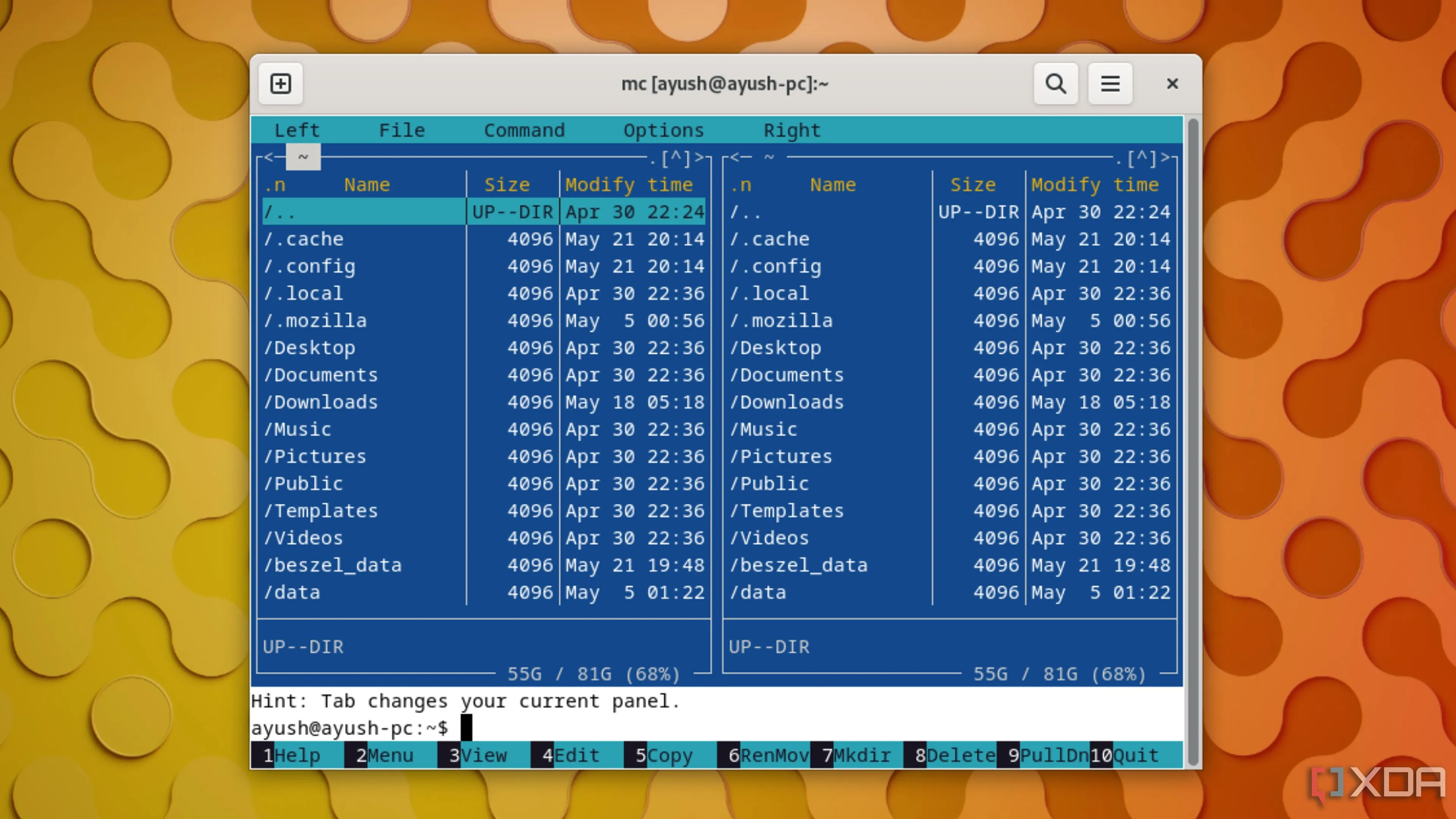 Trình quản lý tệp Midnight Commander hoạt động hiệu quả trong giao diện dòng lệnh Linux