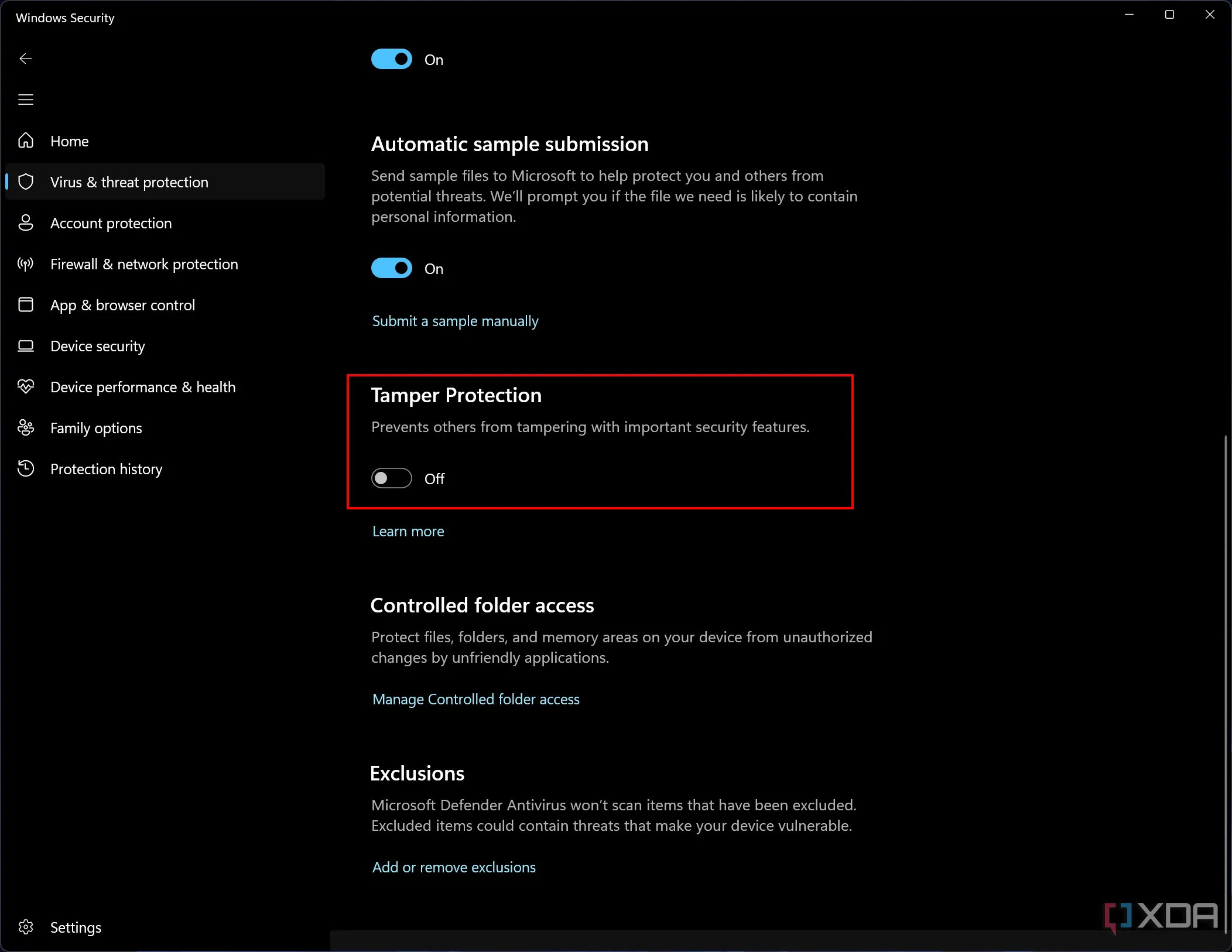 Tùy chọn bảo vệ chống giả mạo (Tamper Protection) của Microsoft Defender đã bị vô hiệu hóa