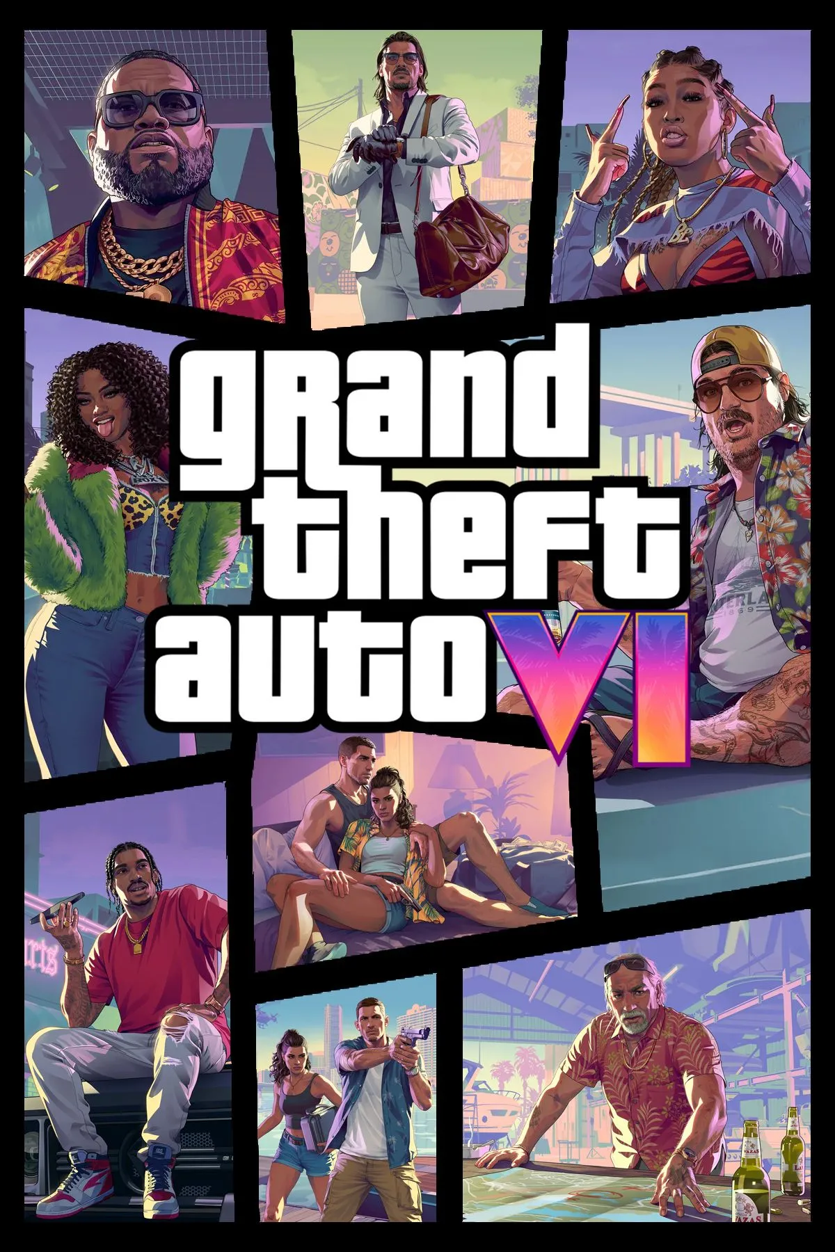 Ảnh bìa chính thức của Grand Theft Auto VI (GTA 6) thể hiện phong cách và biểu tượng của Vice City.