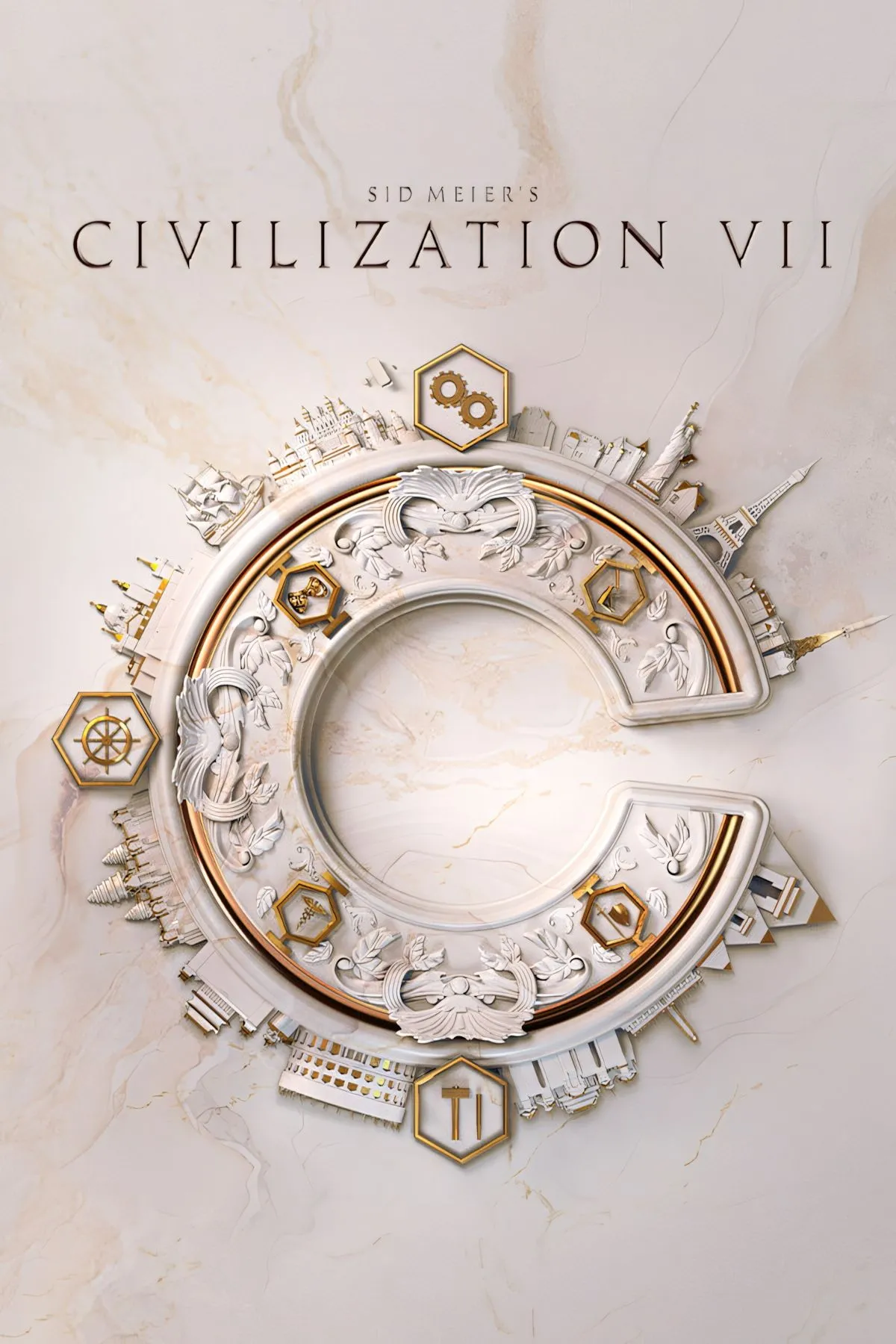 Ảnh bìa chính thức của Sid Meier's Civilization VII, thể hiện phong cách đồ họa và chủ đề lịch sử của game