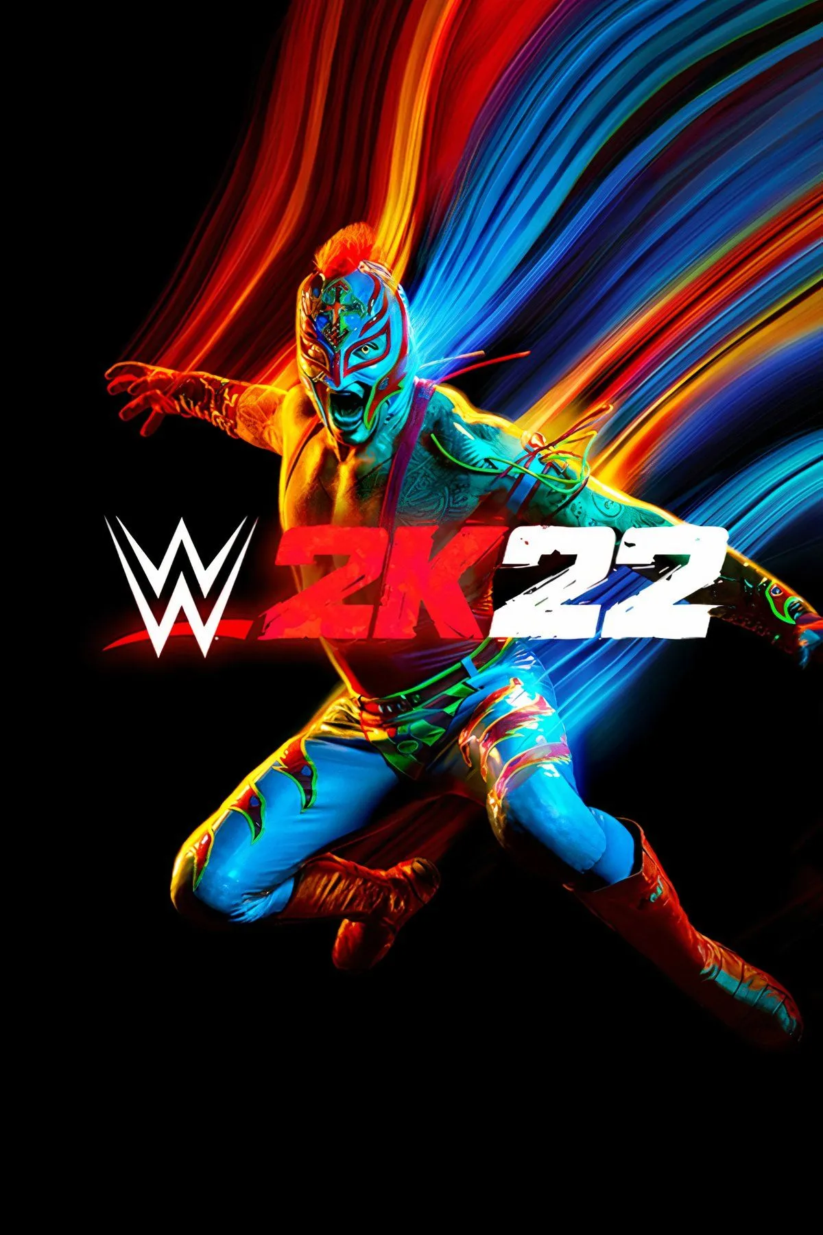 Ảnh bìa game WWE 2K22 với ngôi sao Rey Mysterio