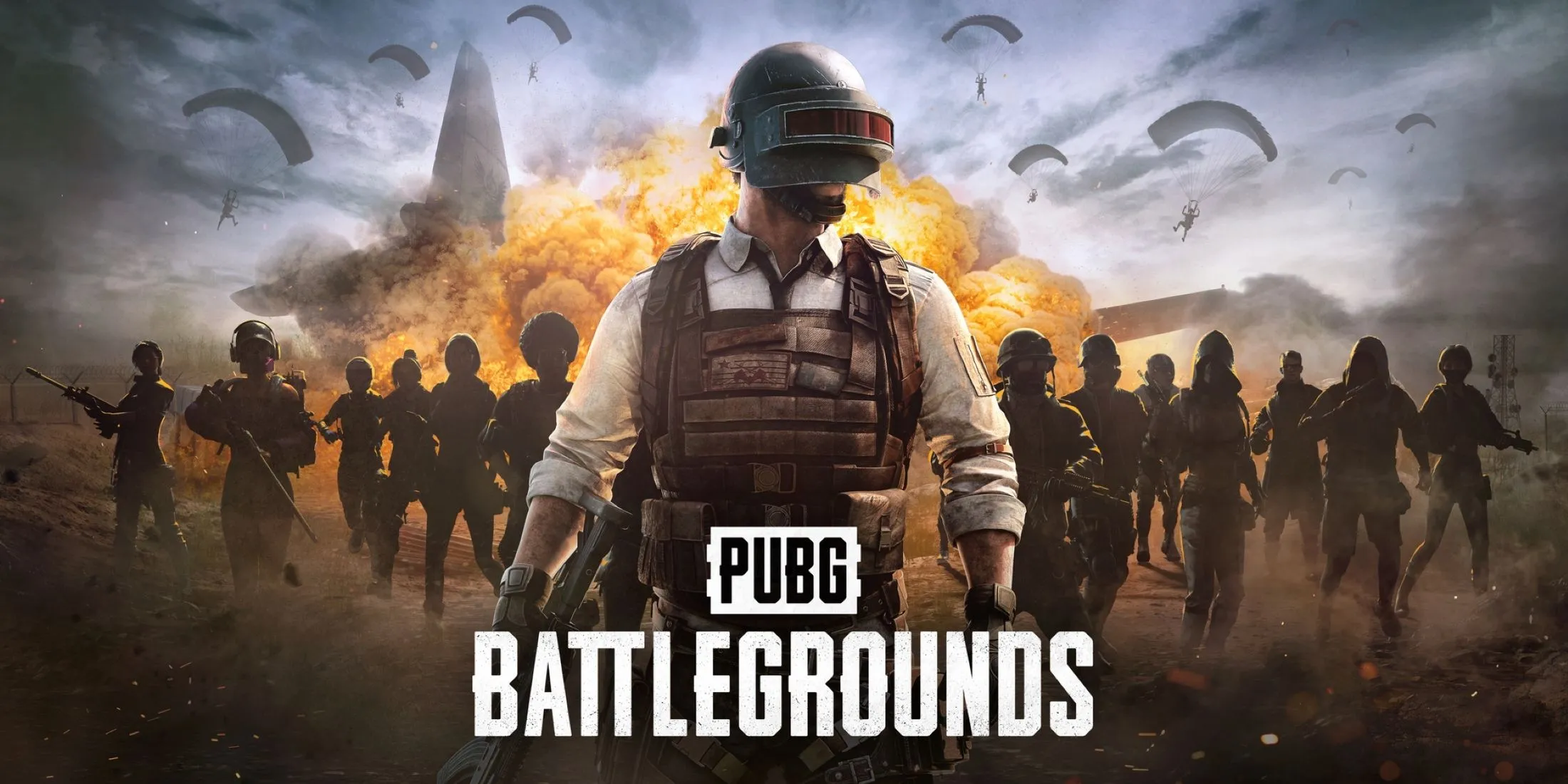 Ảnh bìa PUBG Battlegrounds với hình ảnh các người chơi trong trận chiến sinh tồn