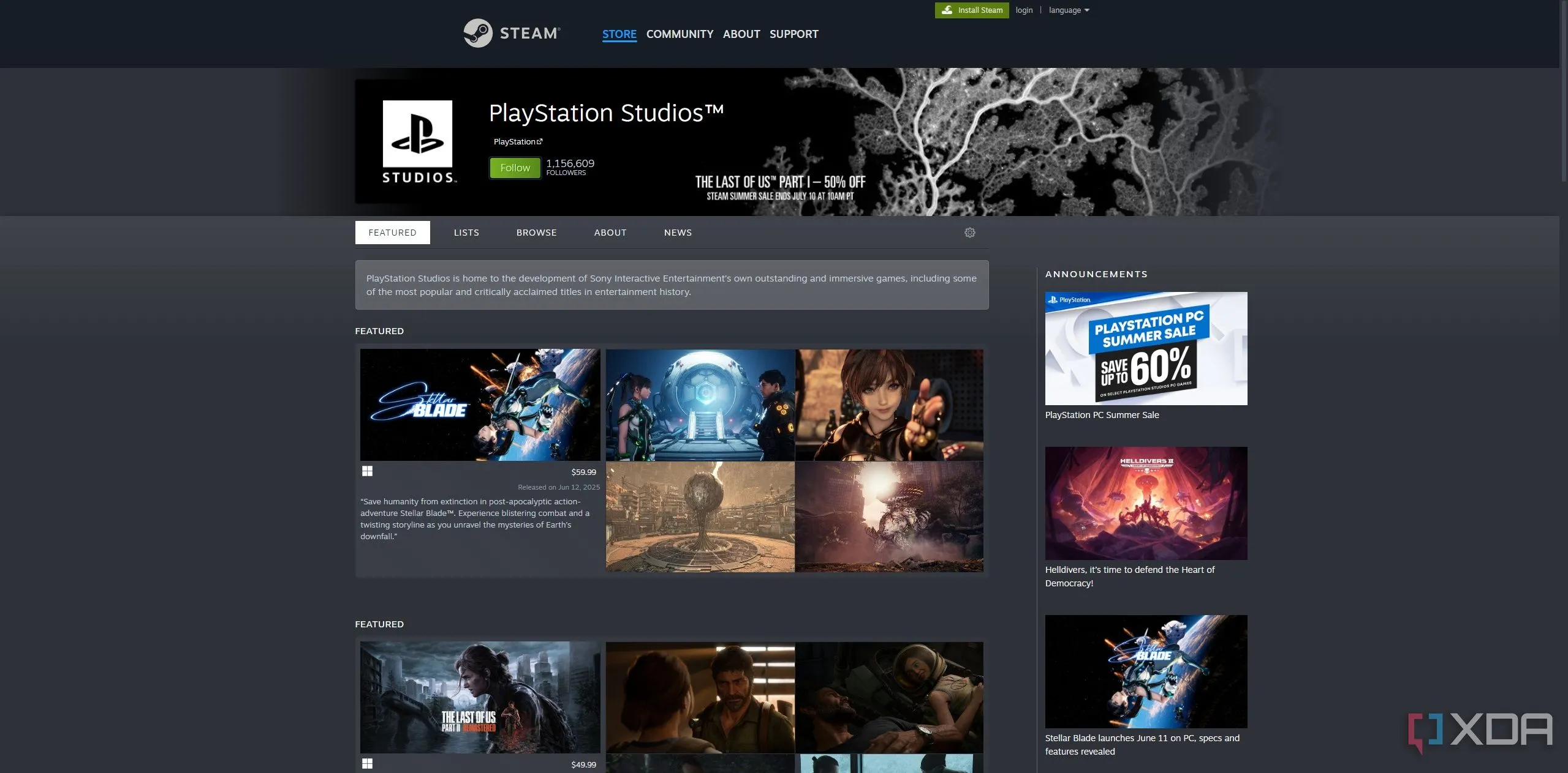 Ảnh chụp màn hình các tựa game PlayStation Studios có sẵn trên nền tảng Steam, minh họa sự hiện diện của game PS độc quyền trên PC