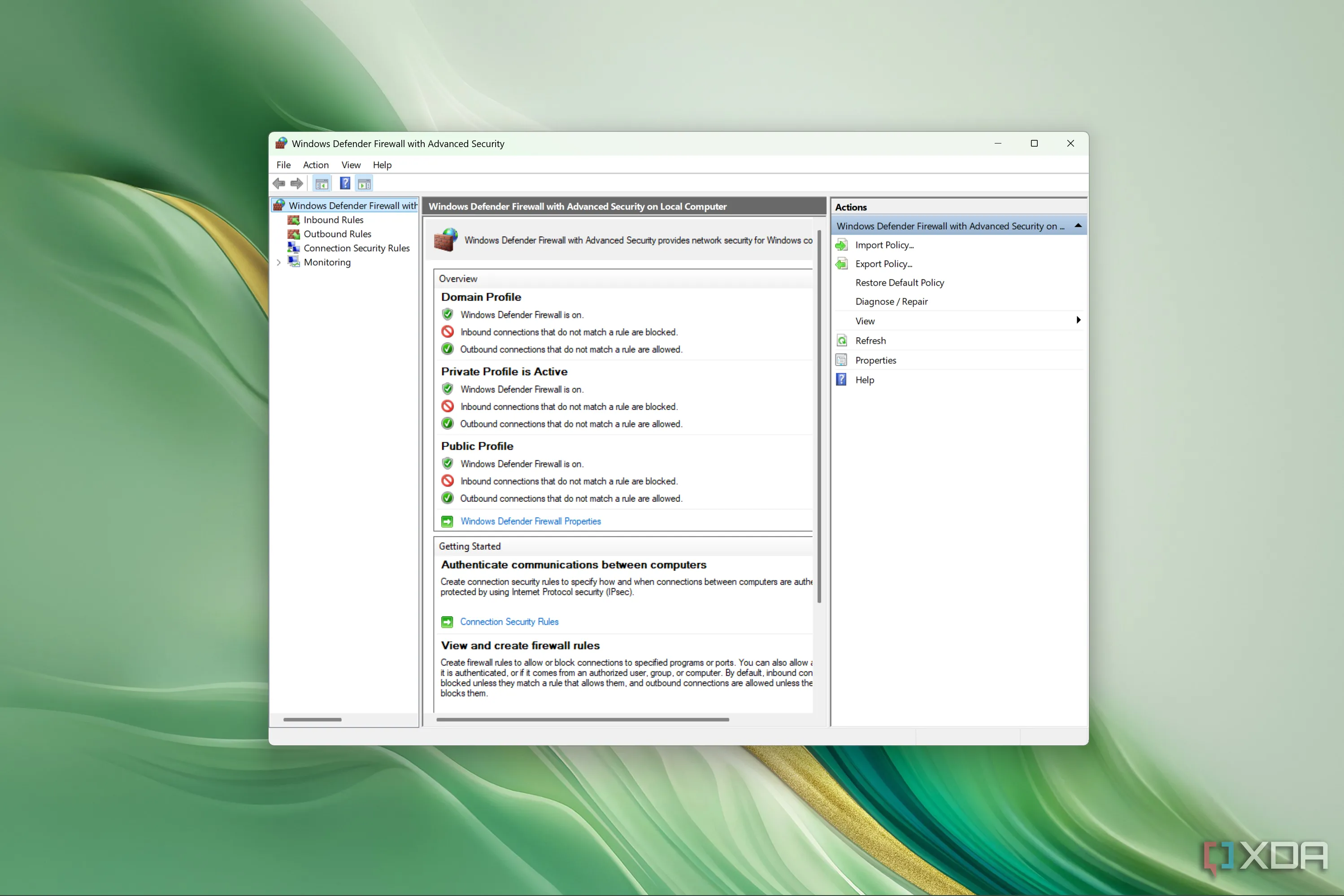 Ảnh chụp màn hình cửa sổ cài đặt nâng cao cho Tường lửa Windows
