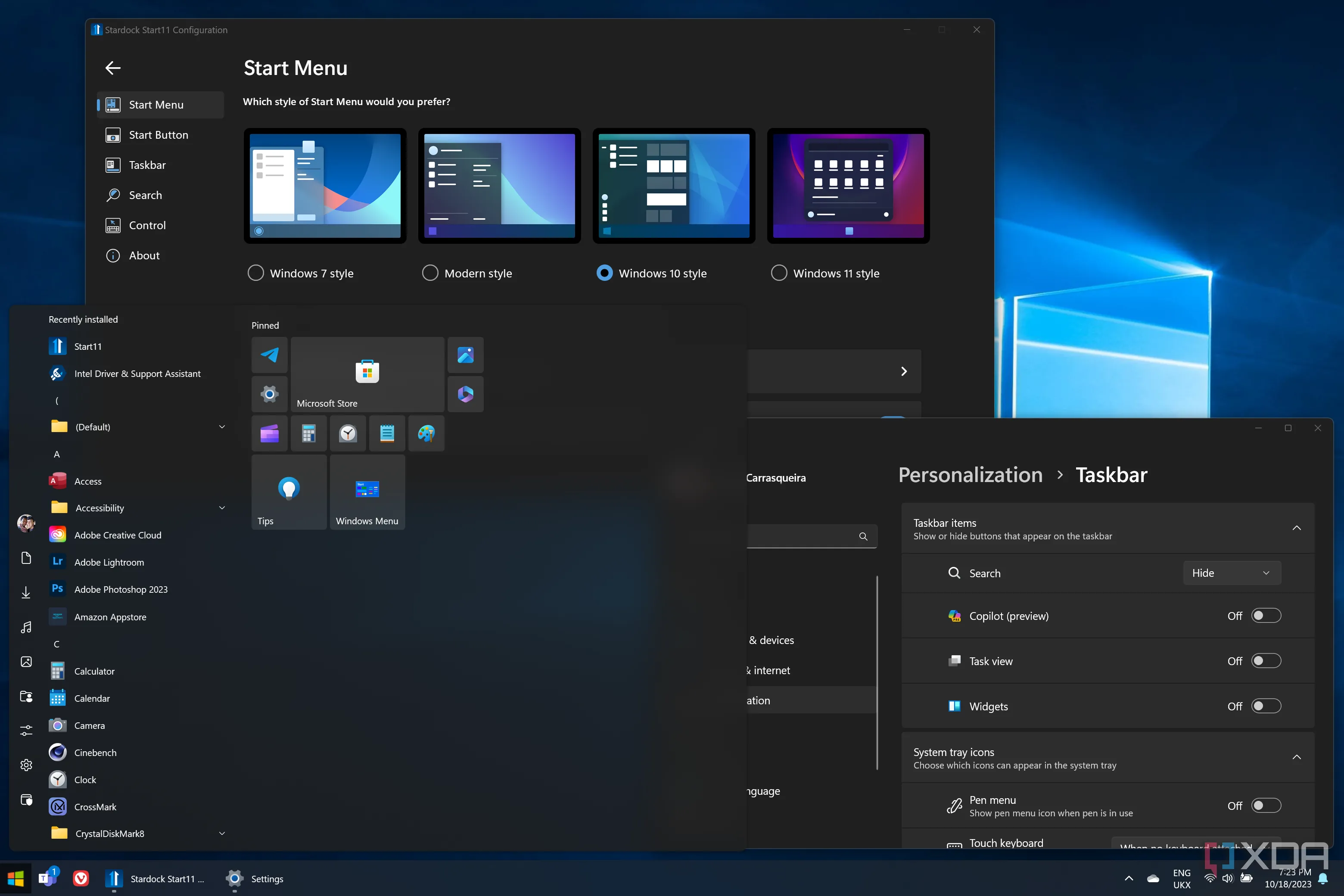 Ảnh chụp màn hình desktop Windows 11 được tùy biến để có giao diện giống Windows 10, minh họa tính năng của ExplorerPatcher.