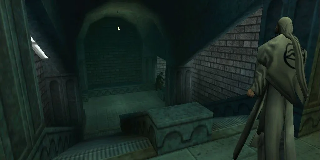 Ảnh chụp màn hình game Blood II: The Chosen thể hiện hai nhân vật trong khung cảnh đổ nát