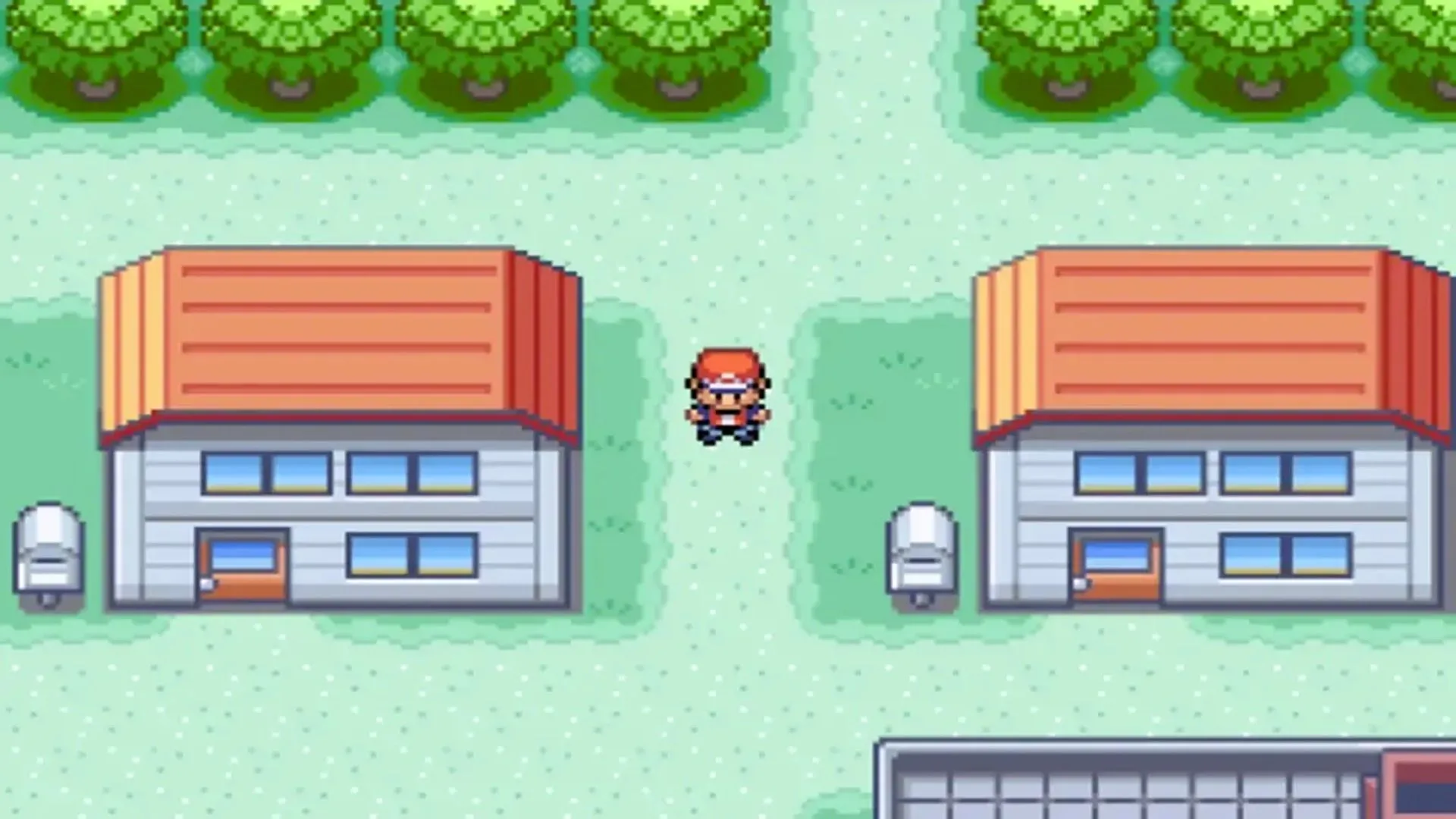 Ảnh chụp màn hình game Pokémon FireRed trên GBA, người chơi khám phá thị trấn