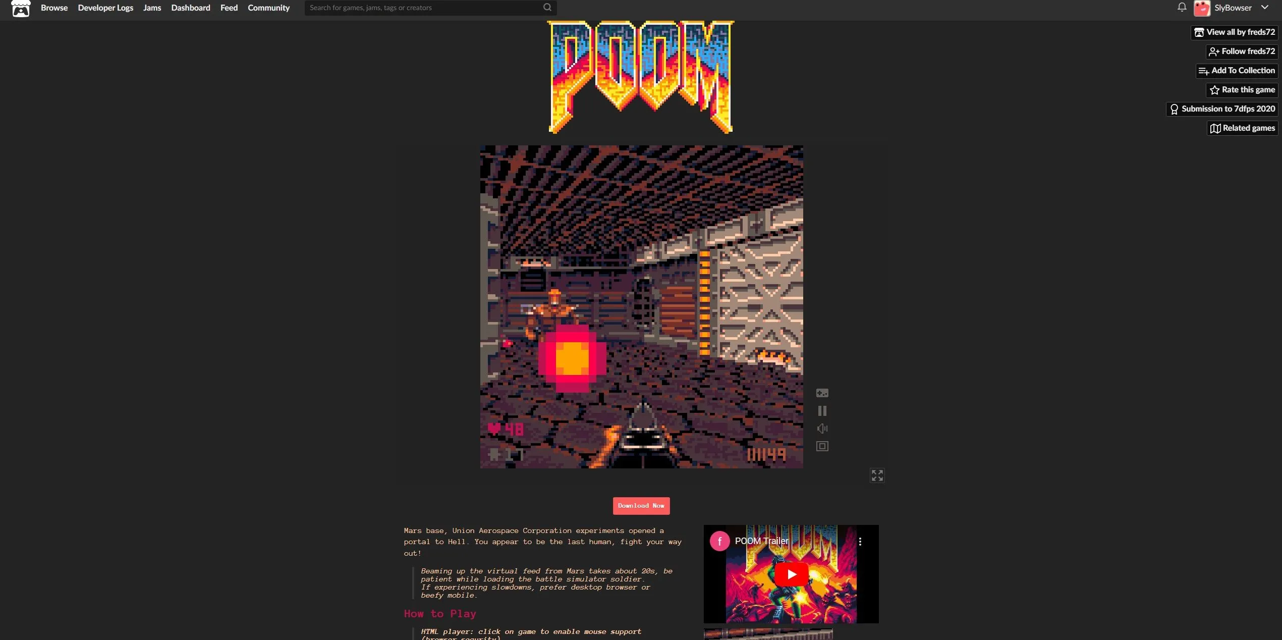 Ảnh chụp màn hình game POOM, phiên bản DOOM chạy trên trình duyệt PICO-8