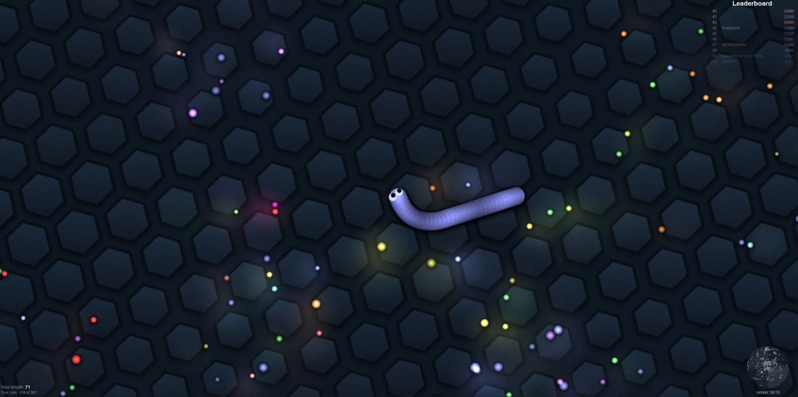Ảnh chụp màn hình game Slither.io đang chơi trên trình duyệt