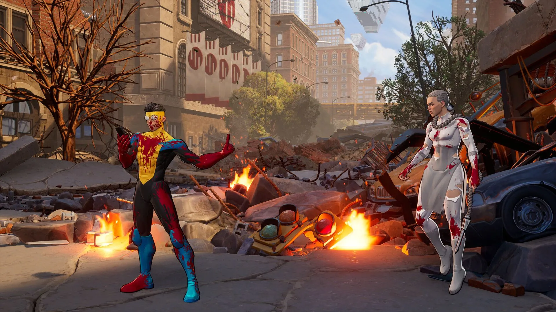 Ảnh chụp màn hình gameplay của game Invincible VS, thể hiện phong cách đối kháng bạo lực và độc đáo