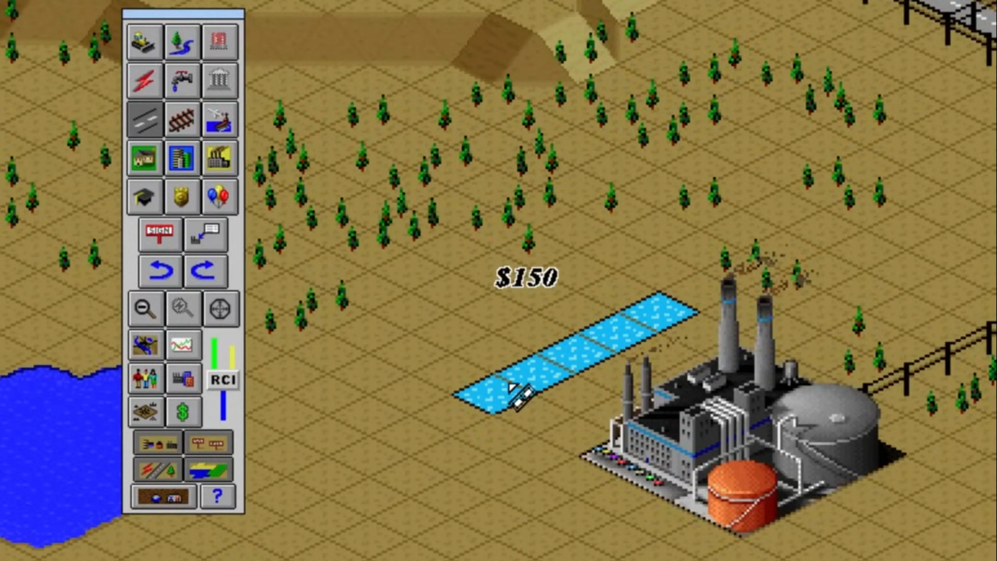 Ảnh chụp màn hình gameplay Sim City 2000 với thành phố được xây dựng chi tiết