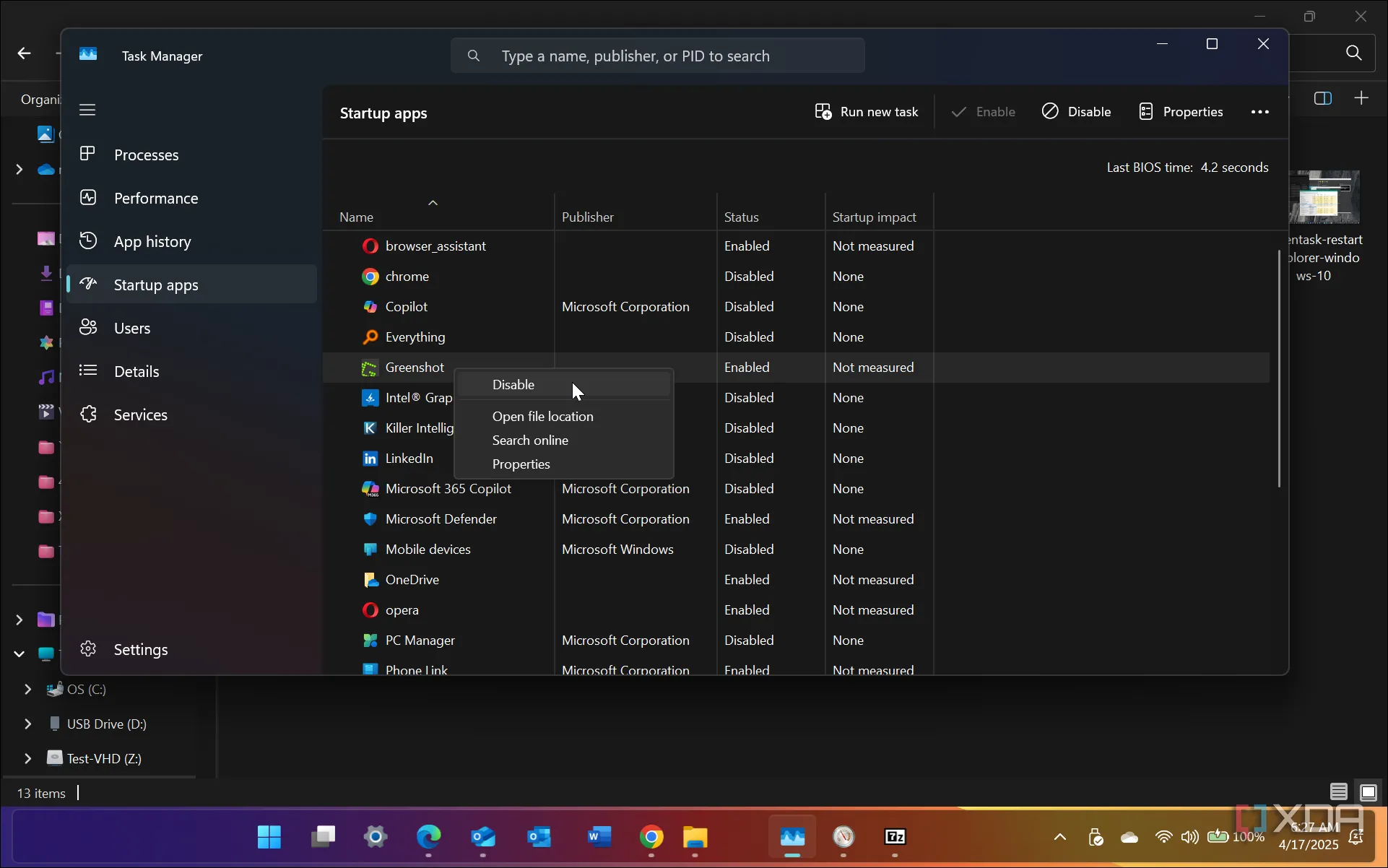 Ảnh chụp màn hình hiển thị cách quản lý ứng dụng khởi động trong Task Manager