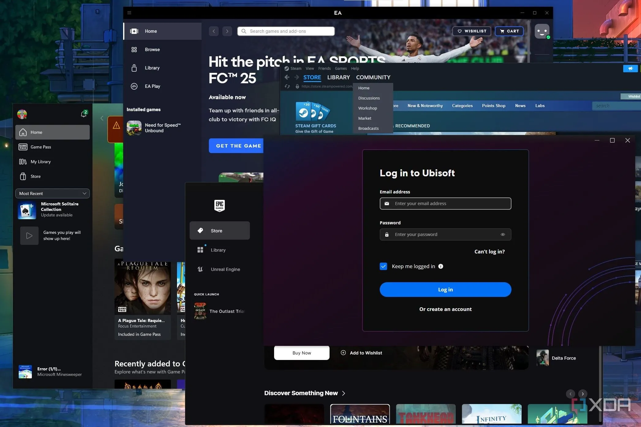 Ảnh chụp màn hình nhiều launcher game mở cùng lúc trên máy tính Windows