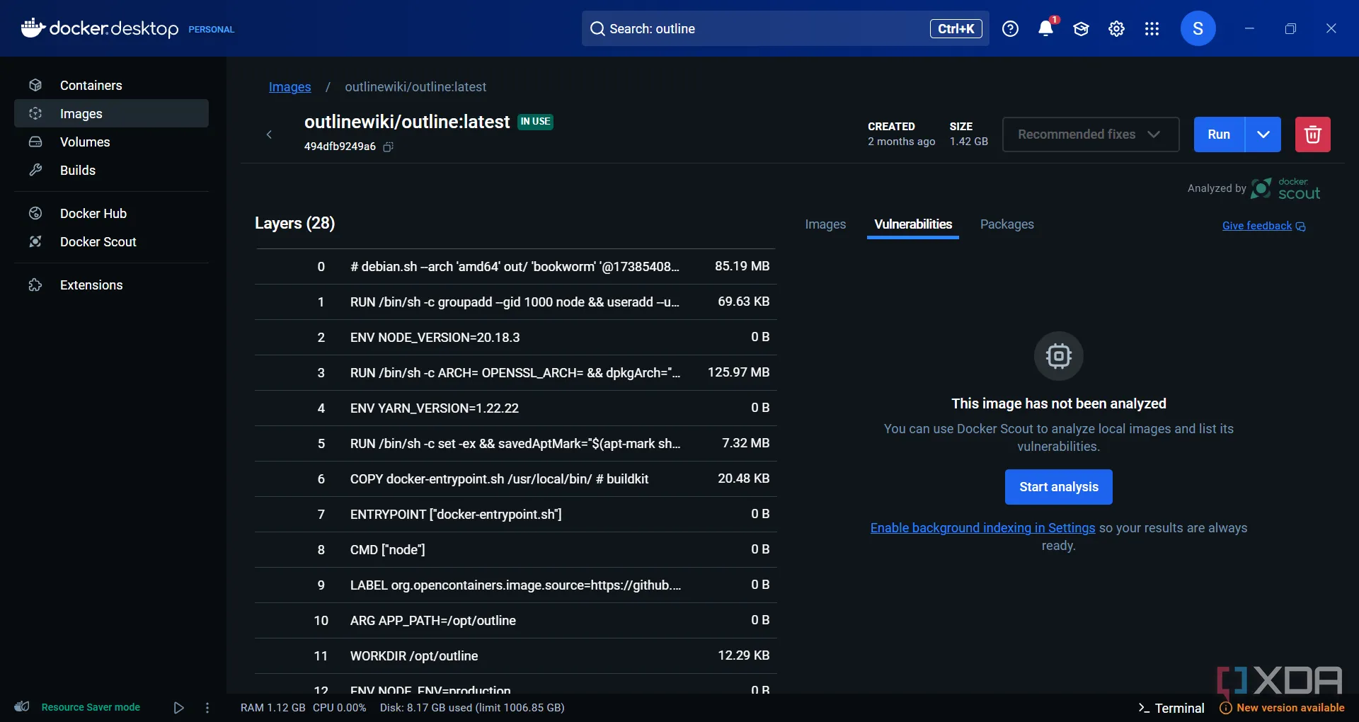 Ảnh chụp màn hình Outline tự host với Docker