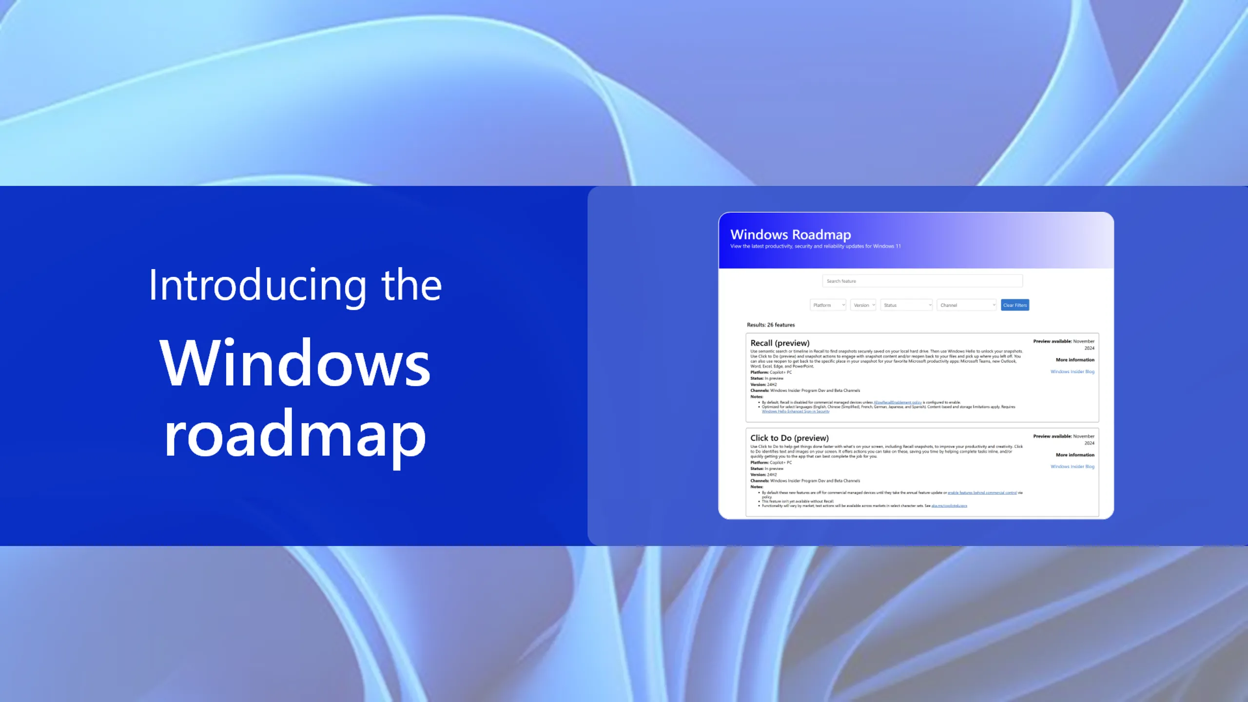 Ảnh chụp màn hình trang web Lộ trình Windows 11 (Windows Roadmap) hiển thị các tính năng sắp ra mắt