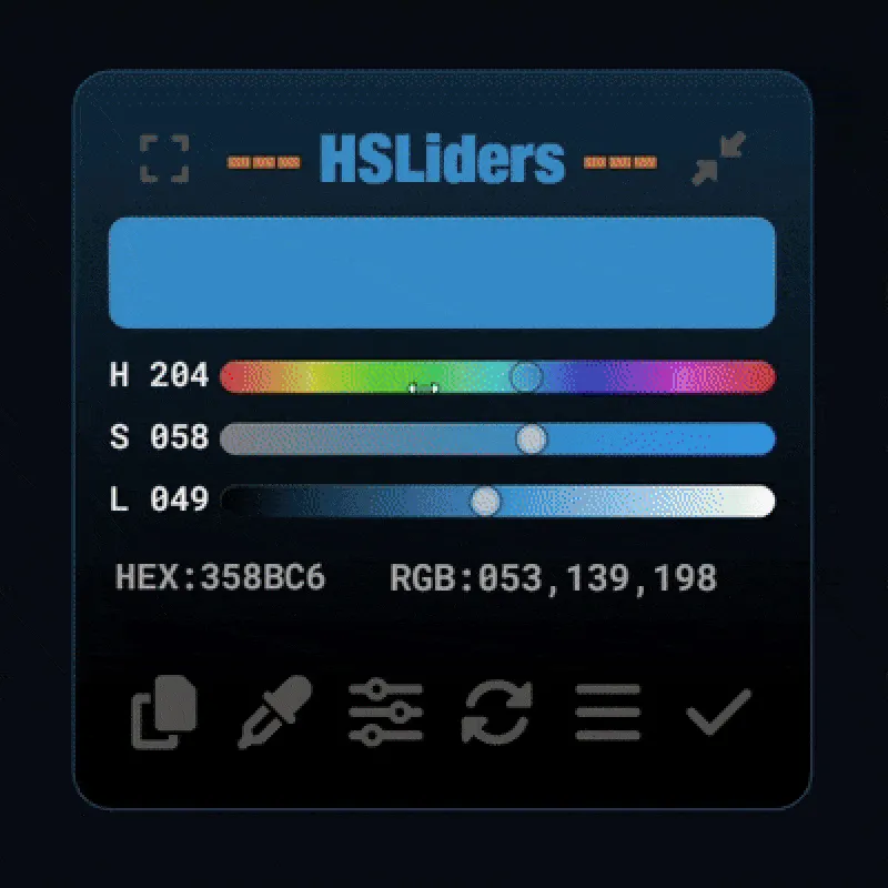 Ảnh động minh họa cách sử dụng skin Rainmeter HSLiders để điều chỉnh màu sắc