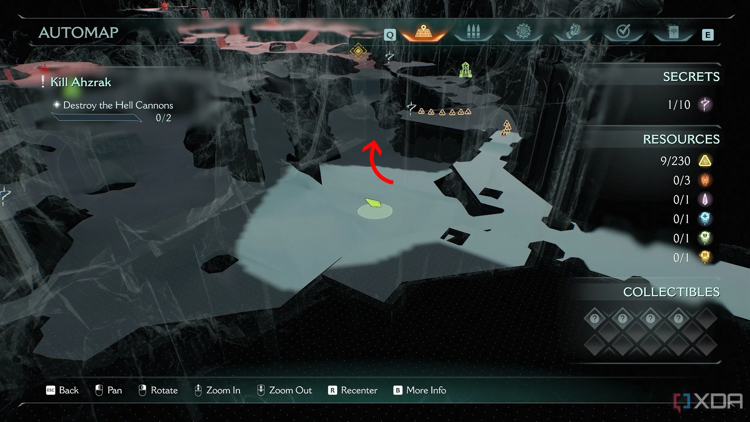 Bản đồ 3D Automap hiển thị vị trí khu vực bí mật 2 trong Doom: The Dark Ages.