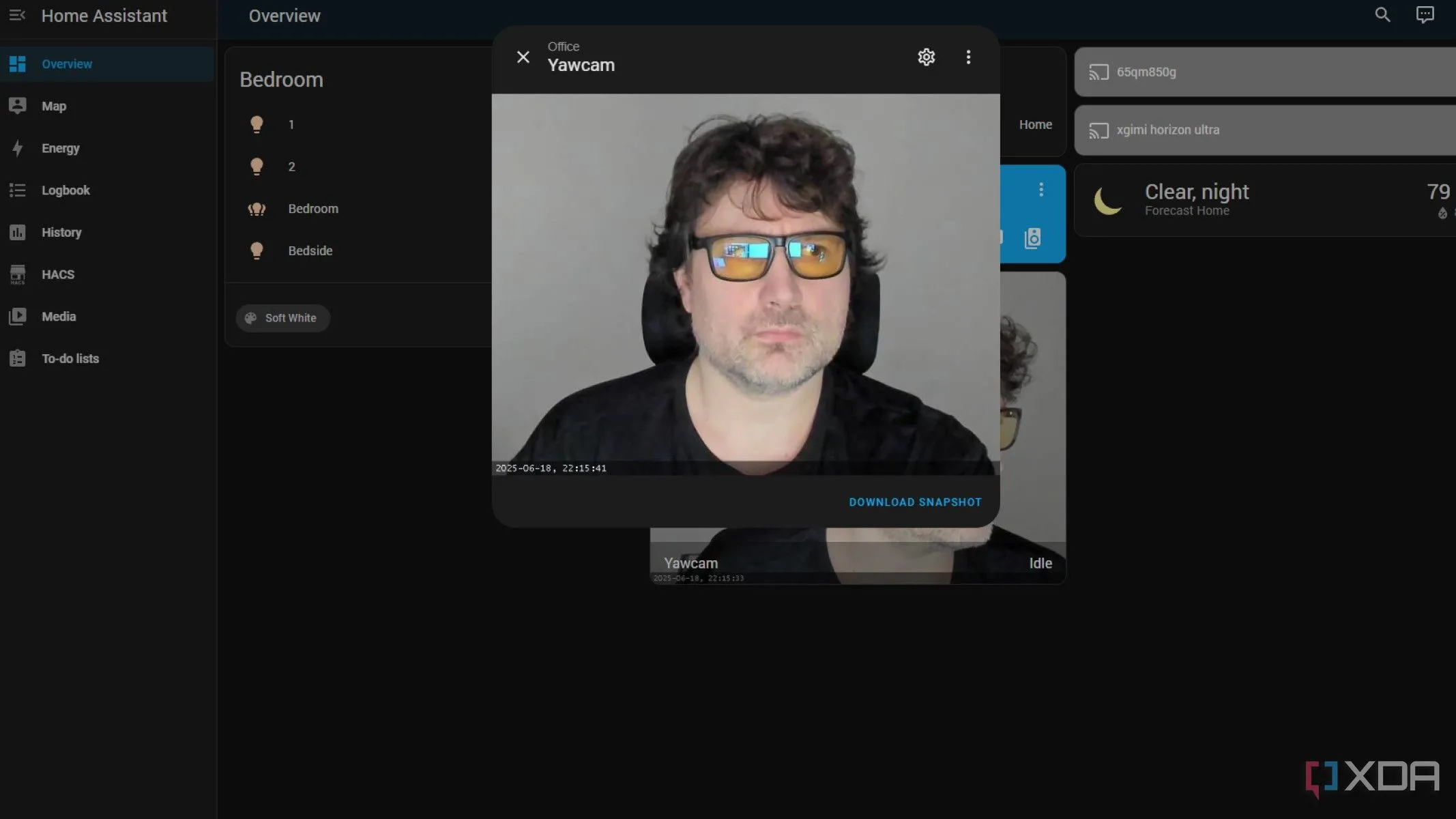 Bảng điều khiển Home Assistant hiển thị luồng video từ Yawcam, tích hợp webcam cũ làm camera an ninh