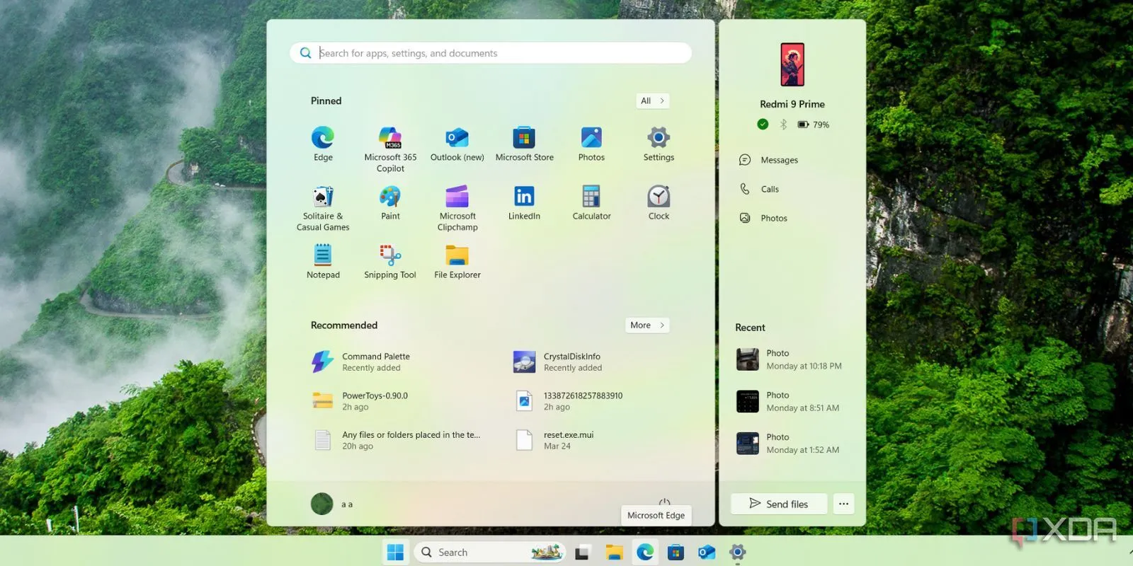 Bảng điều khiển Phone Link hiển thị bên cạnh Start Menu Windows 11