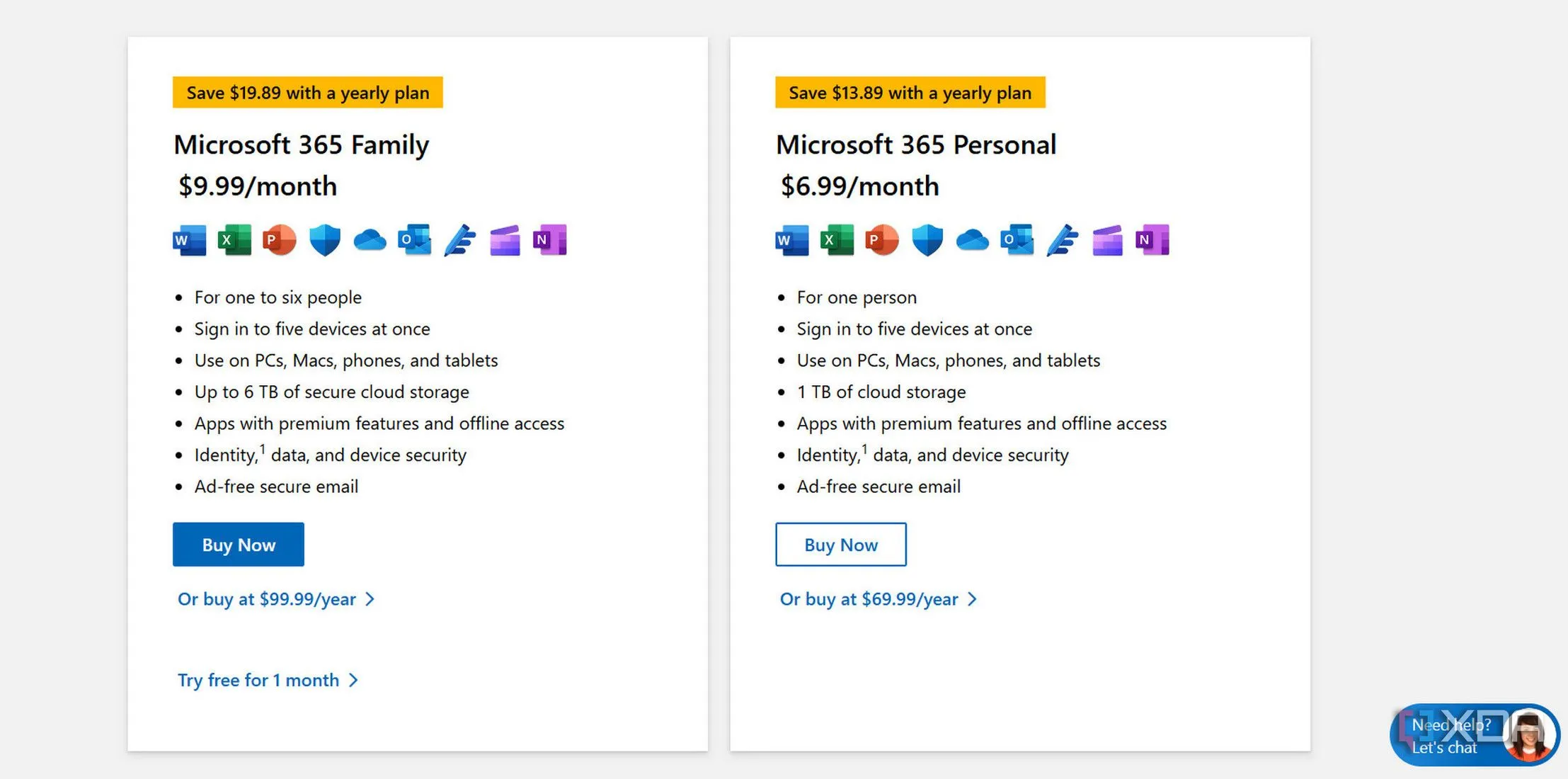 Bảng giá các gói đăng ký Microsoft 365, so sánh dung lượng lưu trữ đám mây và các tính năng đi kèm, làm nổi bật nhu cầu về gói lưu trữ độc lập giá phải chăng hơn.