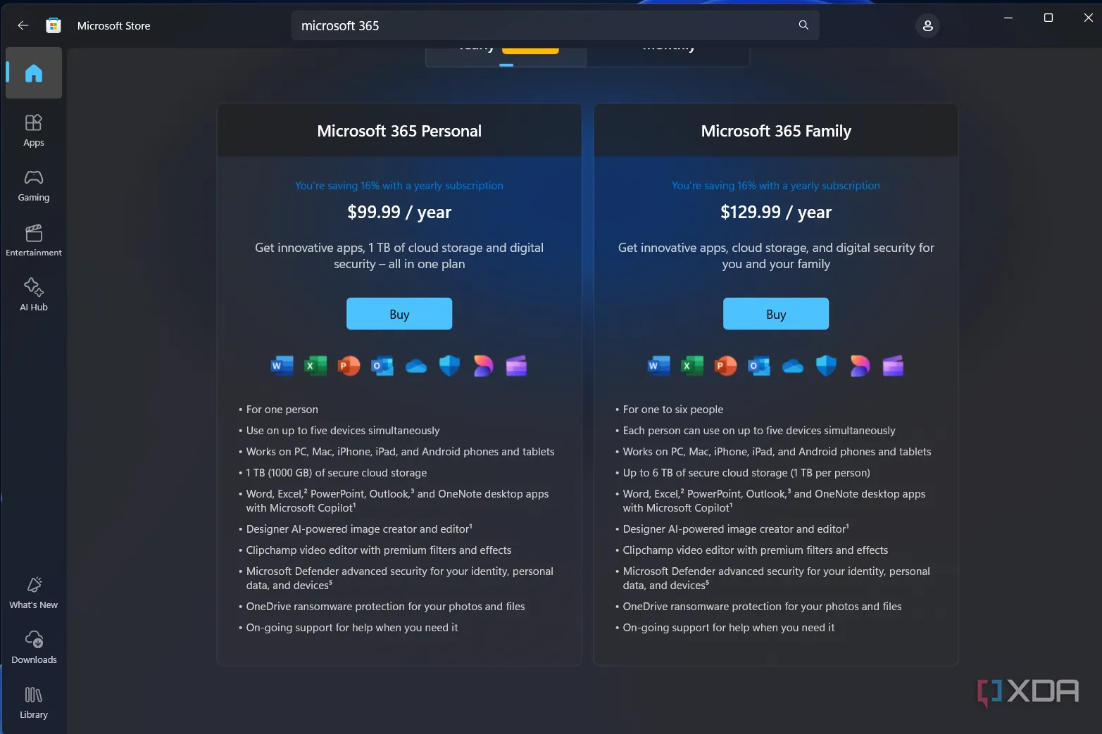 Bảng so sánh chi tiết các gói Microsoft 365 Personal và Family, cho thấy chiến lược tạo doanh thu định kỳ của Microsoft