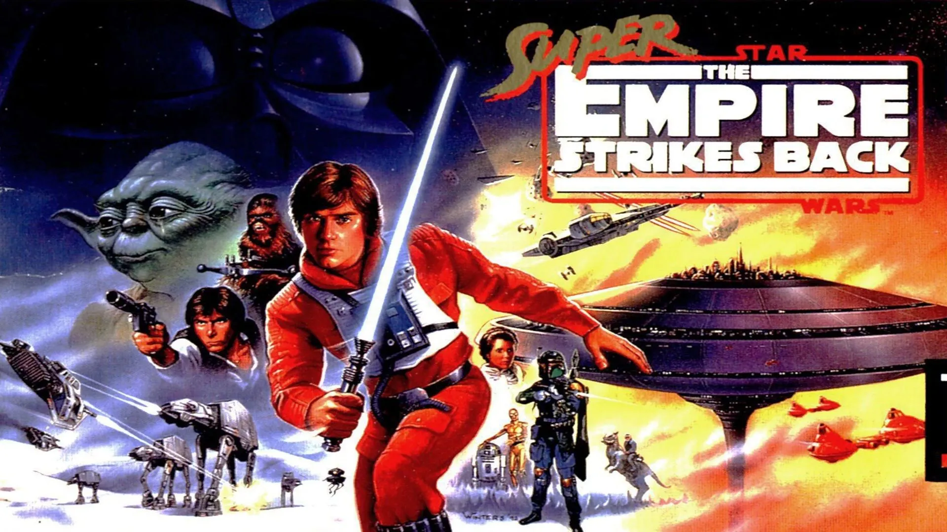 Bìa game Super Star Wars The Empire Strikes Back, minh họa các tựa game hành động Star Wars