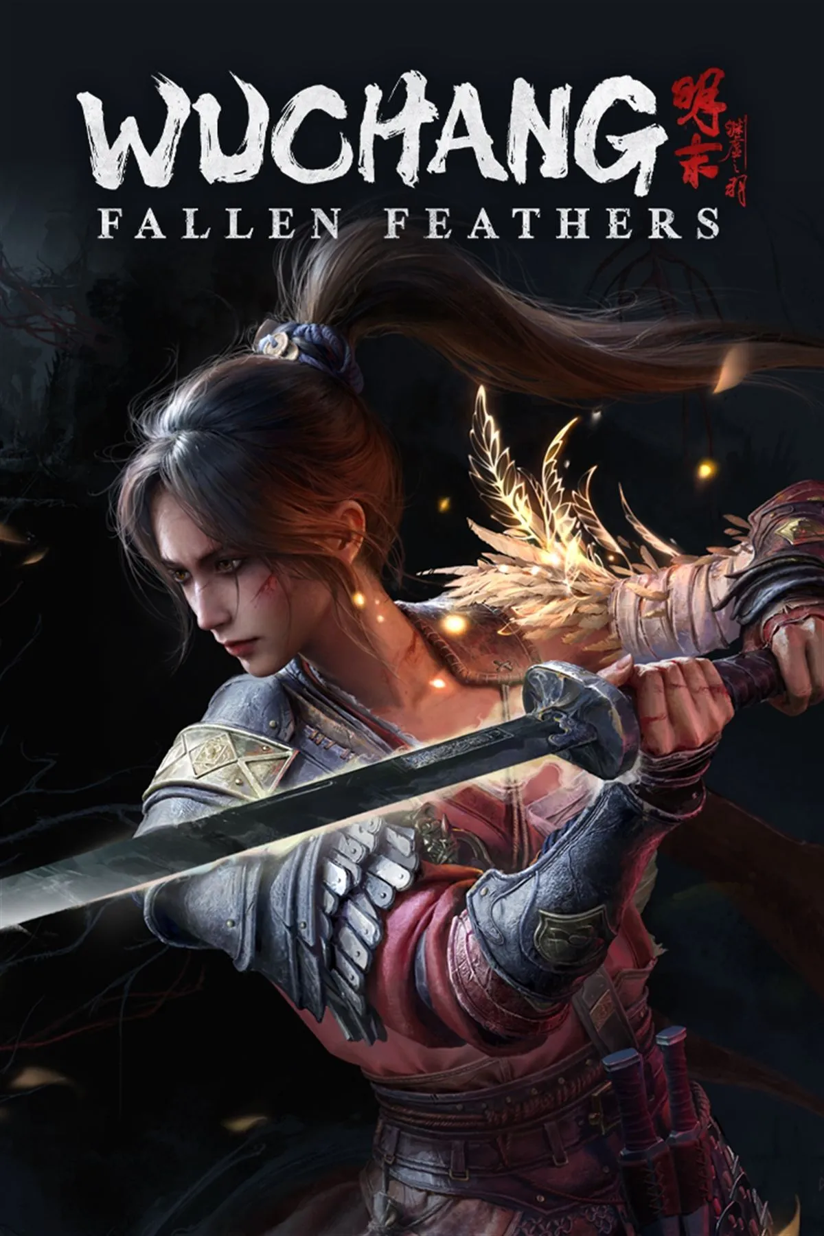 Bìa nghệ thuật game Wuchang: Fallen Feathers, thể hiện nhân vật chính trong bối cảnh Trung Quốc cổ đại giả tưởng, nhấn mạnh phong cách Soulslike.