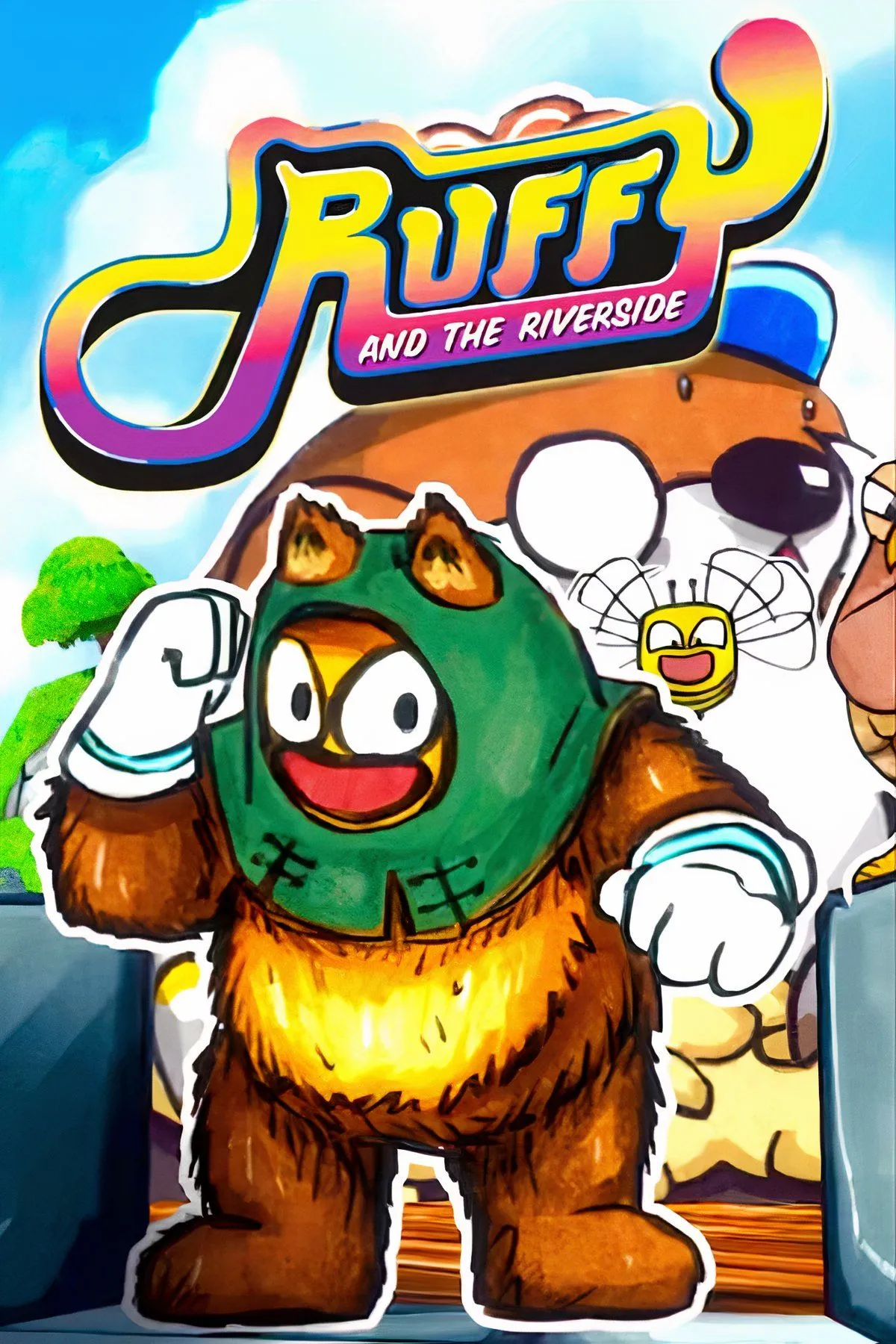 Bìa nghệ thuật Ruffy and the Riverside với Ruffy và Pip phiêu lưu trên khinh khí cầu