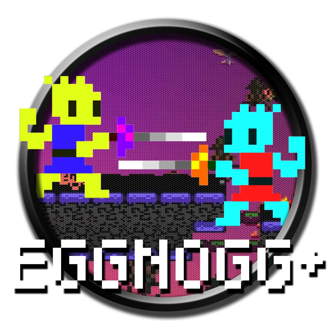 Biểu tượng game Eggnogg+, thể hiện phong cách đồ họa pixel và tinh thần chiến đấu vui nhộn của game đấu kiếm