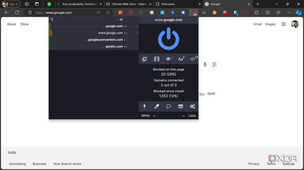 Biểu tượng tiện ích mở rộng uBlock Origin trên trình duyệt, giúp chặn quảng cáo và bảo vệ khỏi website độc hại