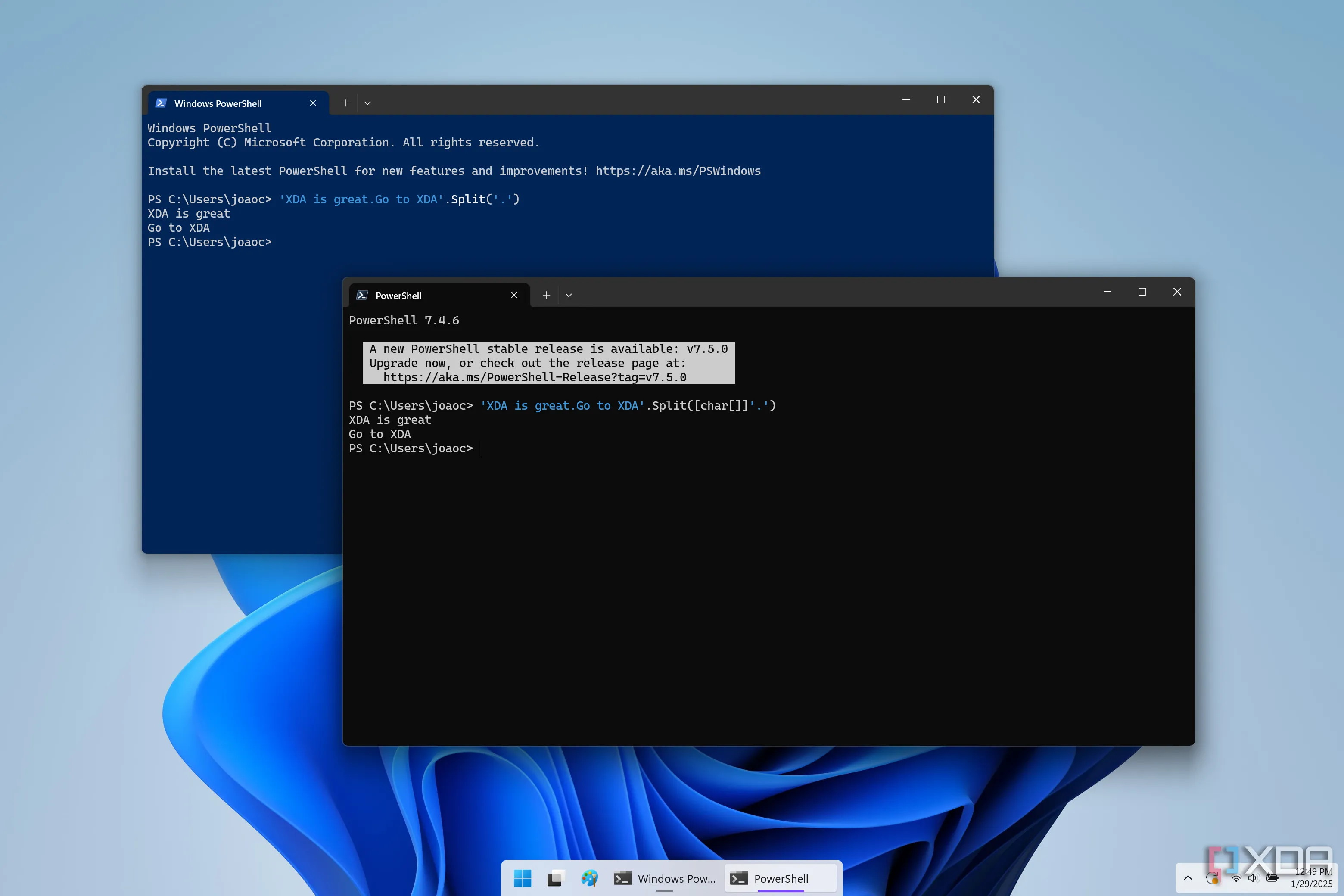 Biểu tượng và giao diện của PowerShell và Windows PowerShell, minh họa sự khác biệt và khả năng của công cụ này trong quản lý hệ thống