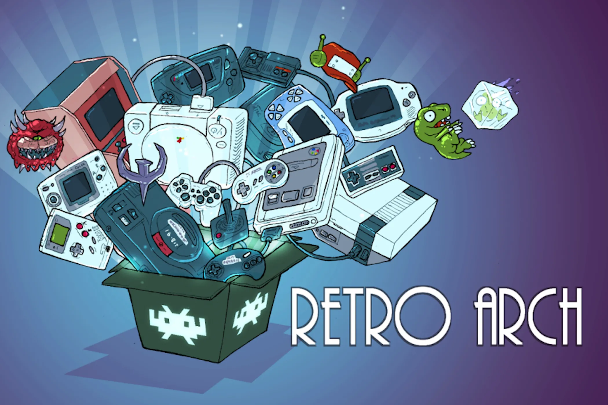 Biểu tượng và hình ảnh đại diện của RetroArch, một công cụ giả lập mạnh mẽ được tích hợp trong LaunchBox.