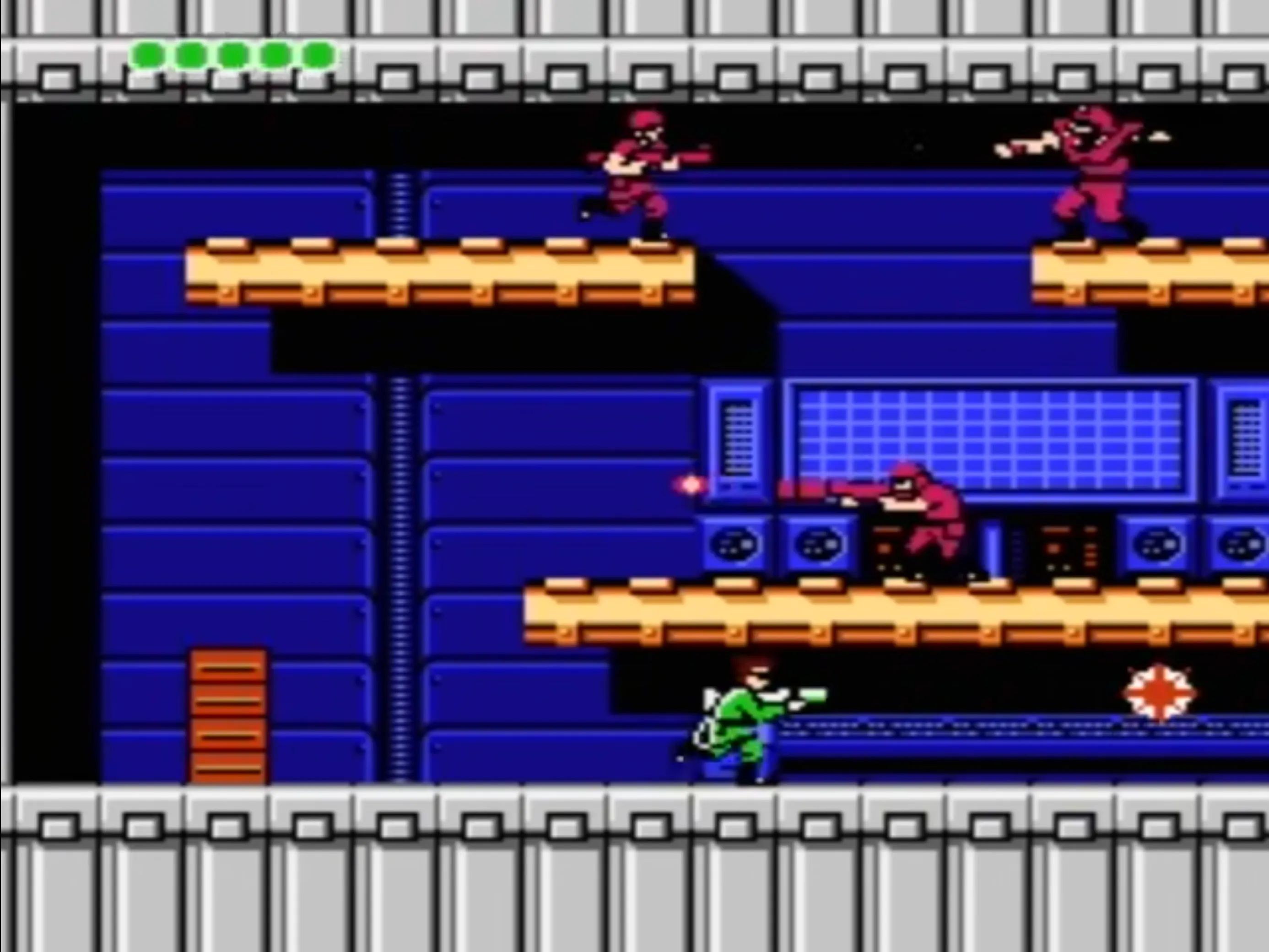 Bionic Commando trên NES, hiển thị nhân vật chính dùng tay cơ khí để đu qua địa hình.