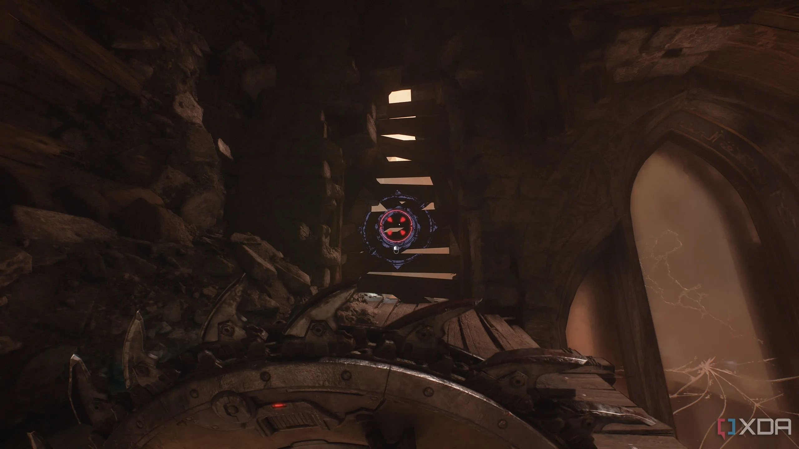 Bức tường gỗ cần Shield Charge để mở lối trong Doom The Dark Ages Chapter 7
