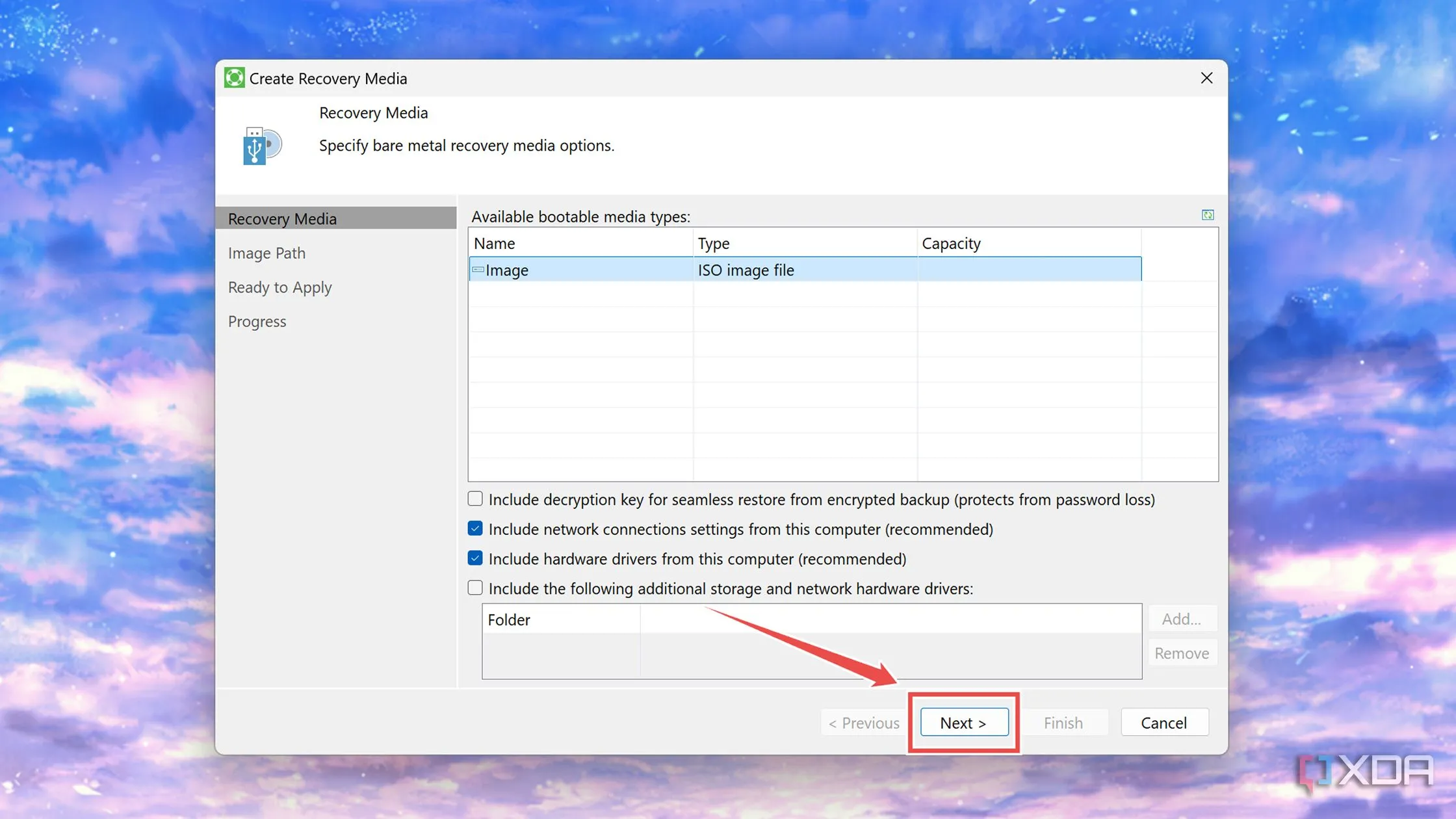 Bước tiếp theo trong cài đặt Veeam Recovery Media