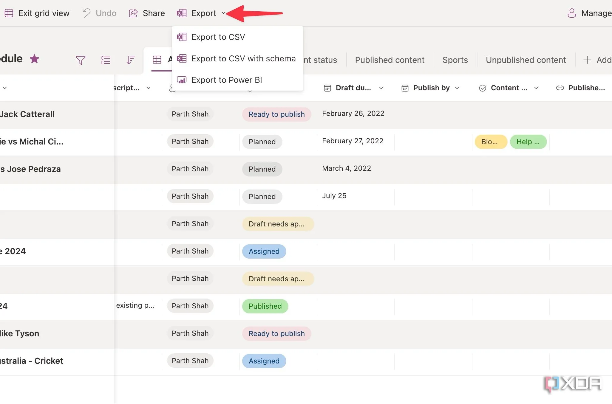 Các định dạng xuất dữ liệu từ Microsoft Lists, bao gồm CSV và Power BI