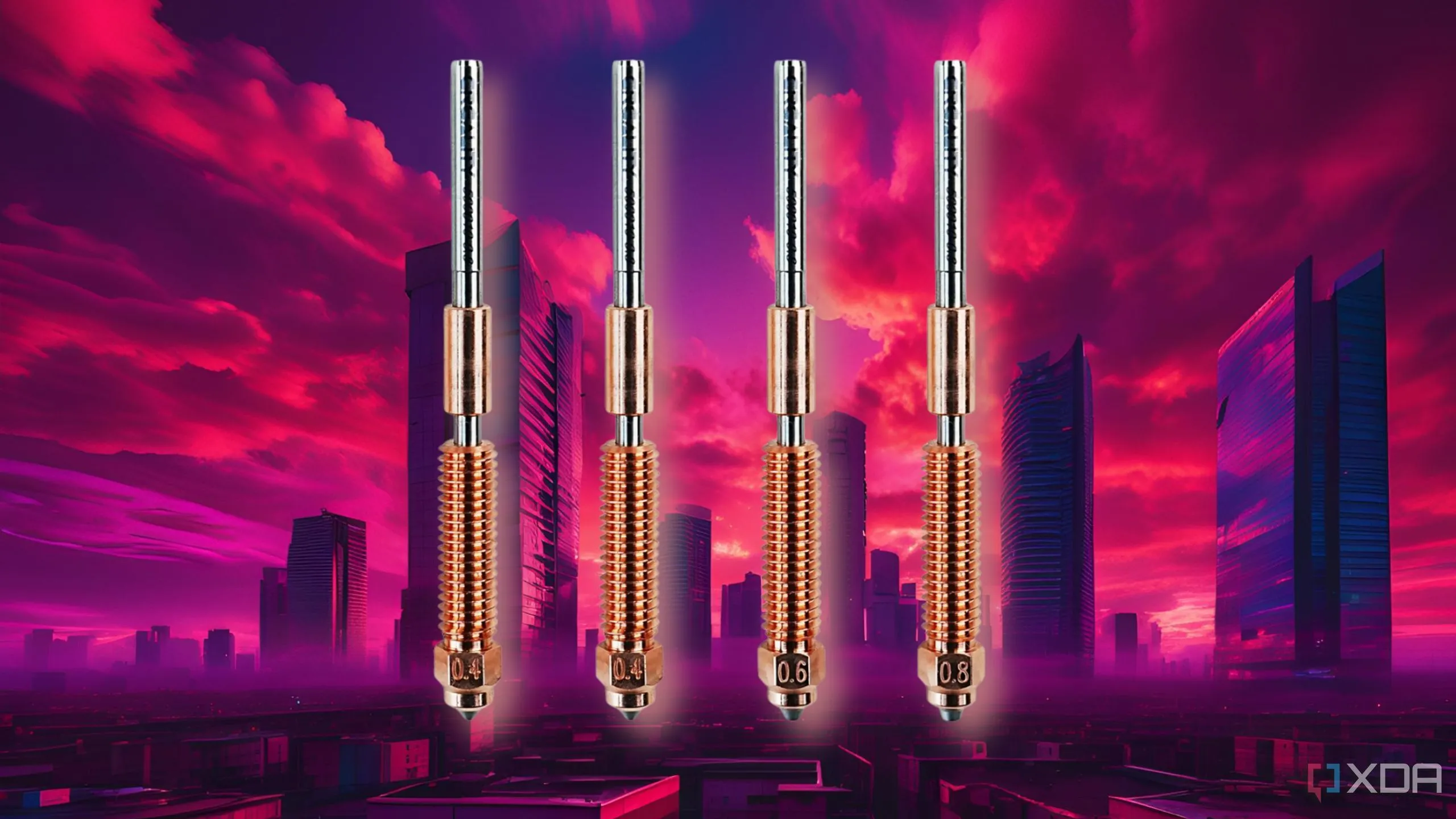 Các loại đầu phun (nozzle) khác nhau cho máy in 3D, đặc biệt là đầu phun thép cứng hoặc ruby cần thiết cho filament mài mòn trong in 3D nhiệt độ cao